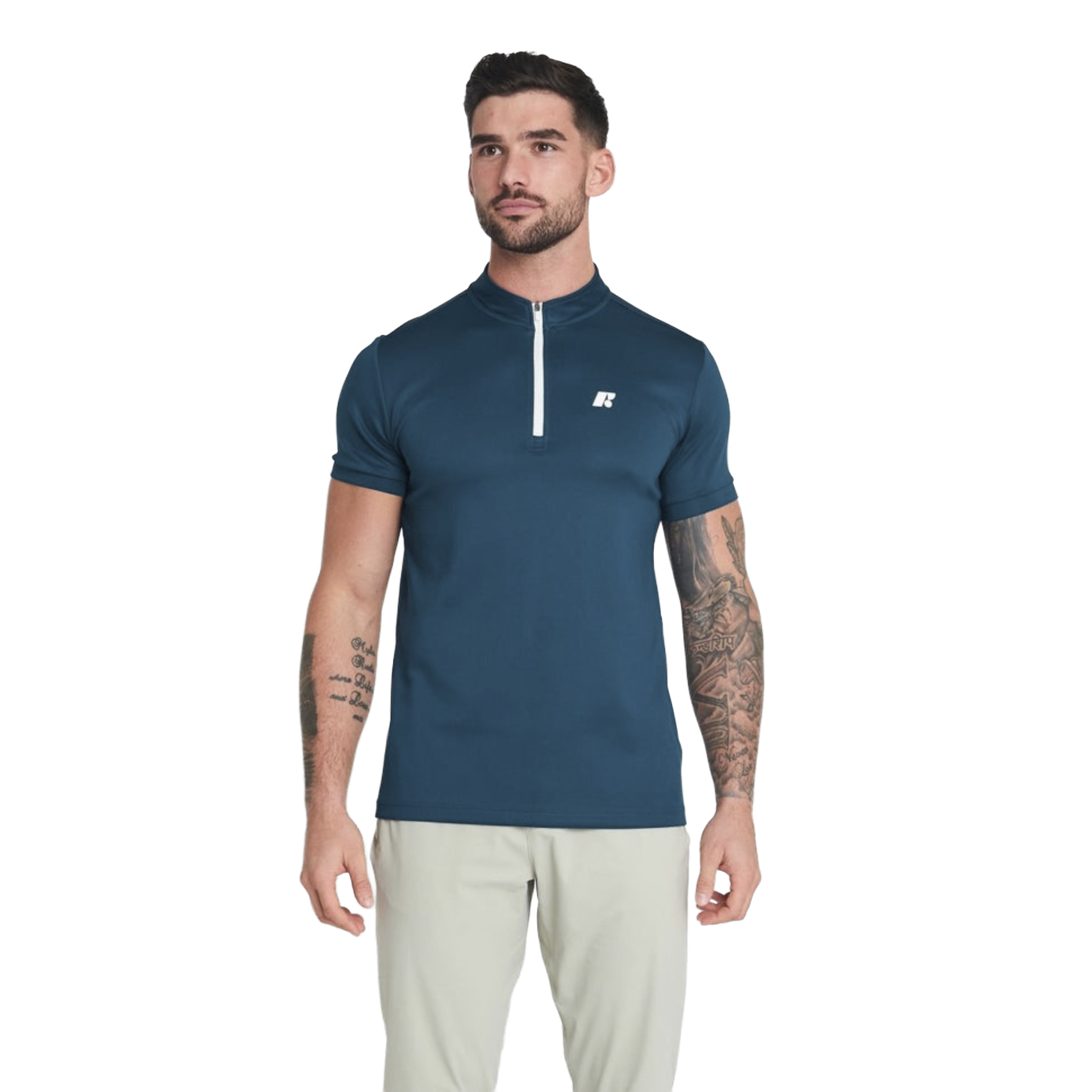 Men's Short Sleeve Mid-Collar Zip Up Sport Shirt FP3