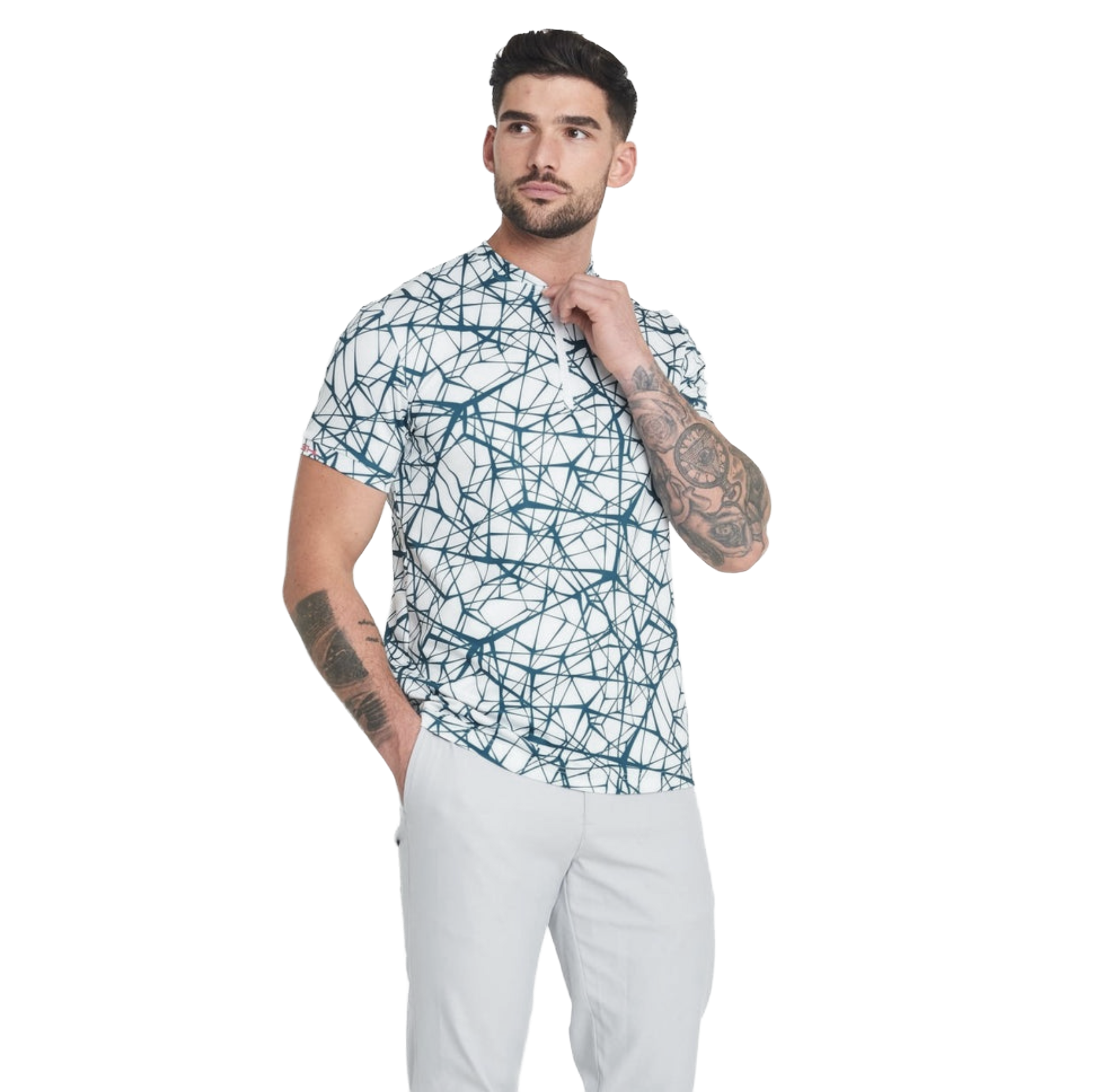 Men's Short Sleeve Low-Collar Zip Up Sport Shirt 'Tempo'