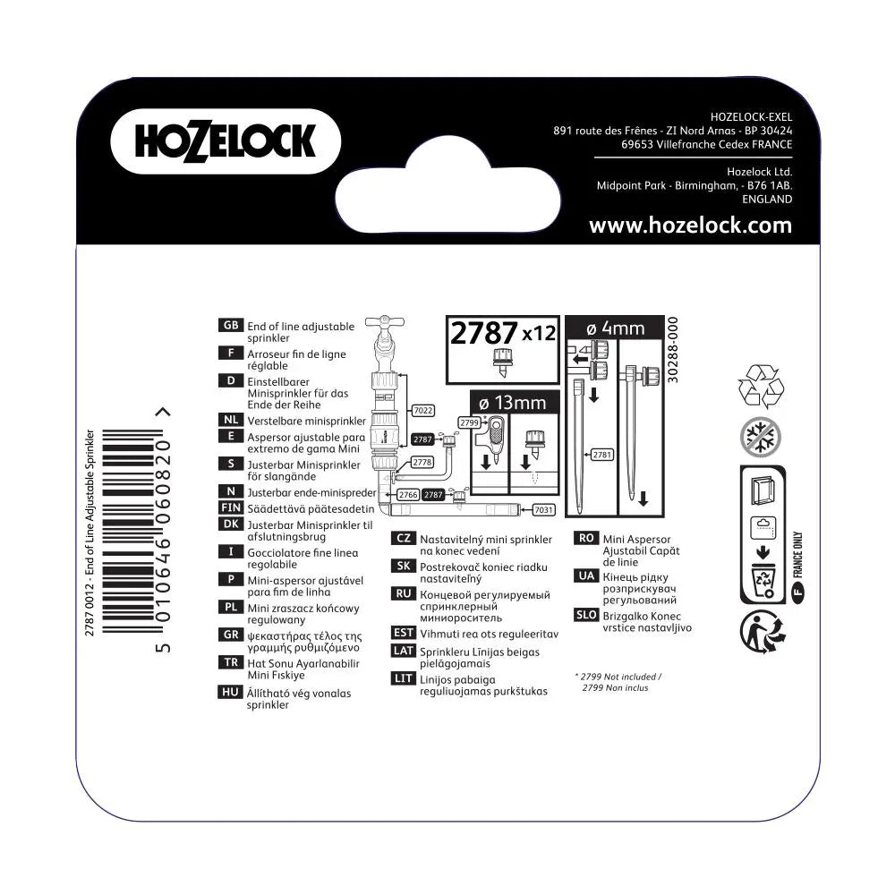 Hozelock 2787 Adjustable Mini Sprinkler 4mm & 13mm - Pack of 12