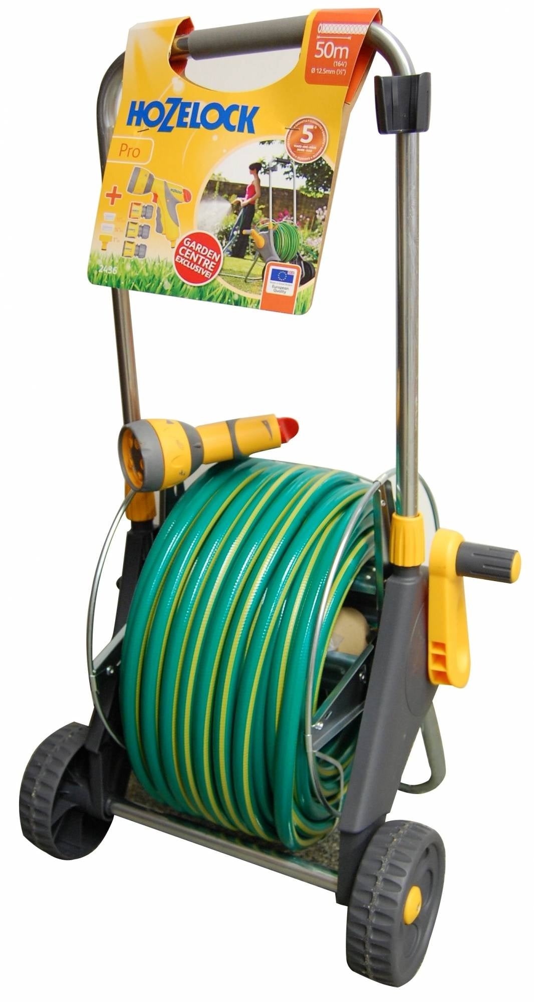 Hozelock 2436 Premium Metal Cart 60m Assembled Hose Cart with 50m Hose - with spray gun and fixings