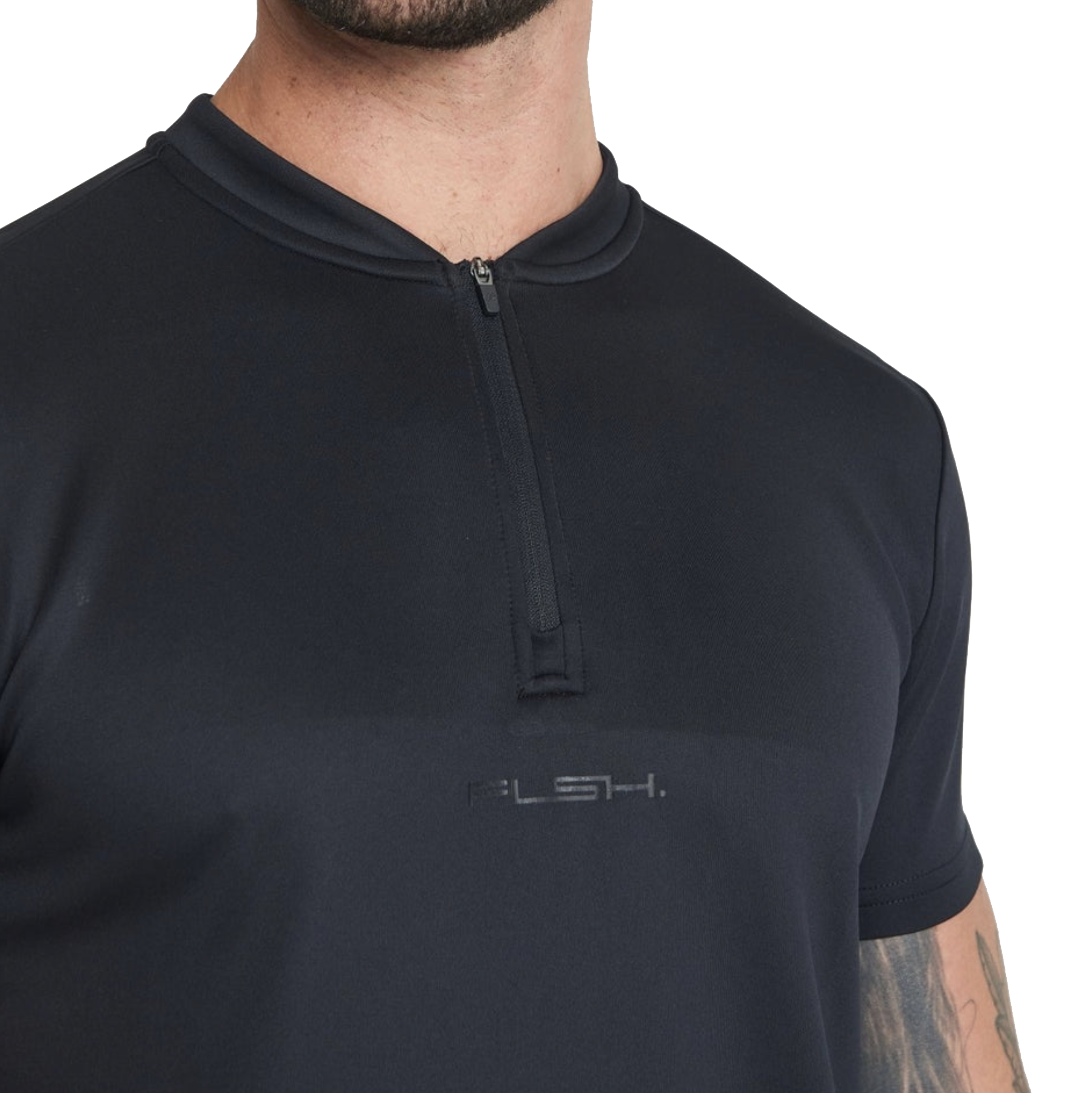 Men's Short Sleeve Low-Collar Zip Up Sport Shirt - Black