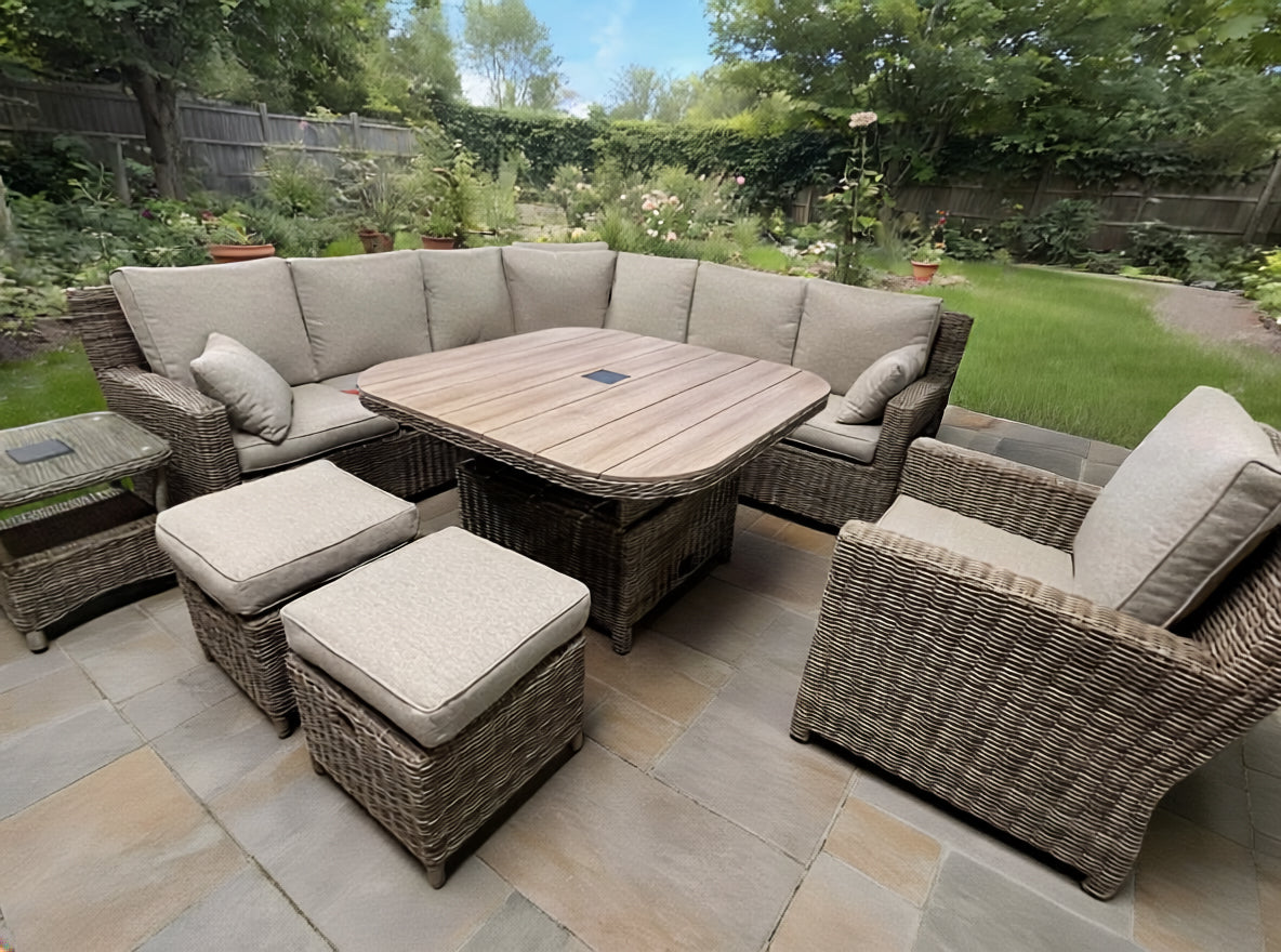 Turnberry Curve 7 piece Lounge & Dining Set with Height Adjustable Table