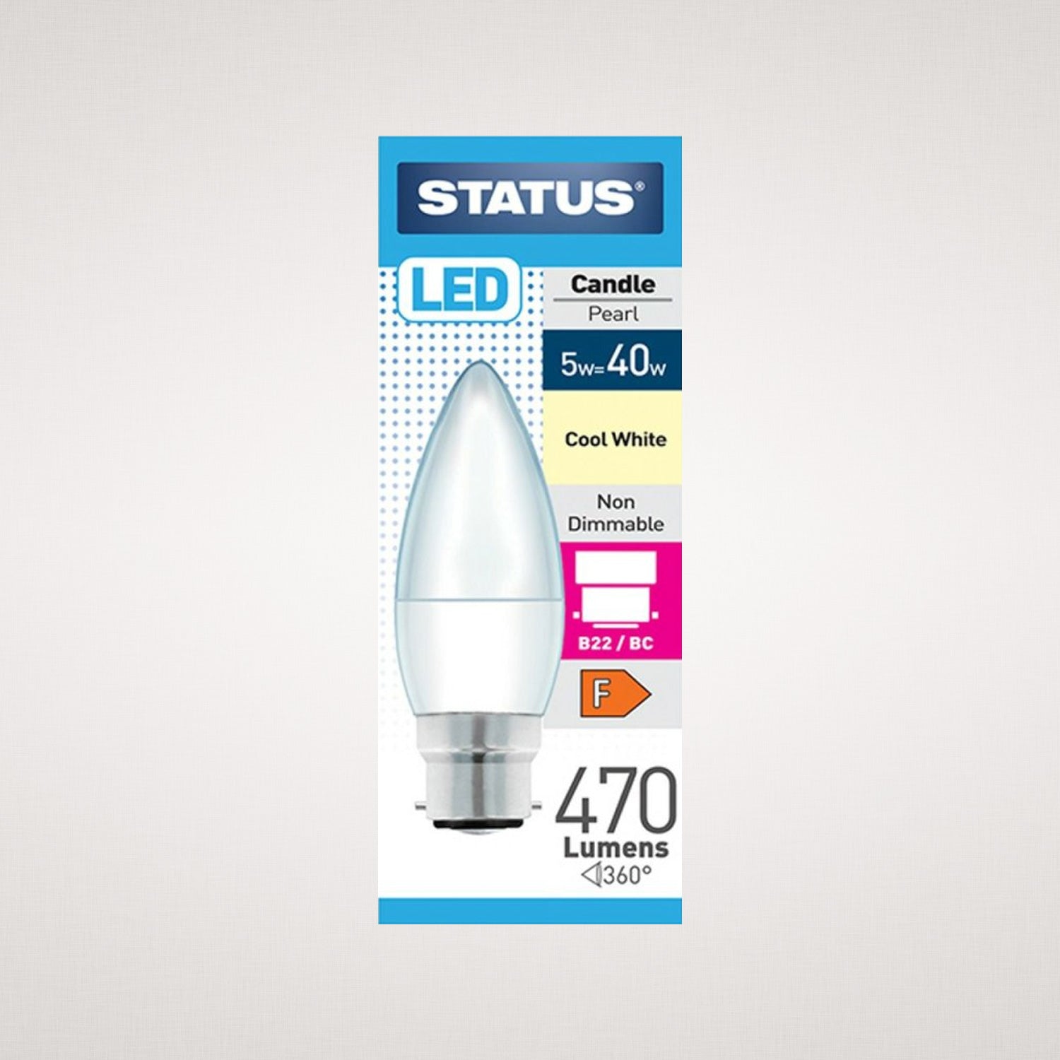 Status LED Candle Pearl BC/B22 5w=40w Bulb - Cool White