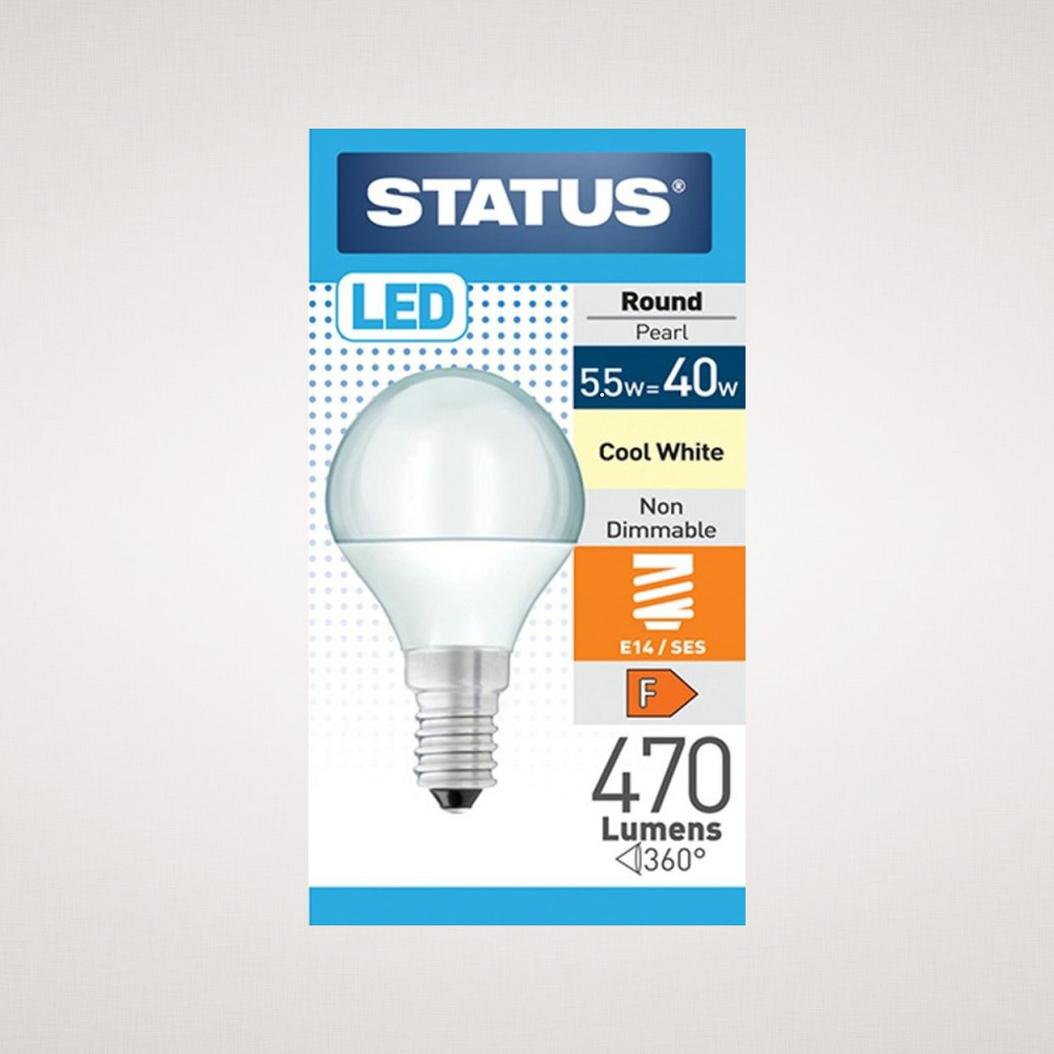 Status LED Round Pearl Bulb E14/SES 5.5w=40w - Cool White