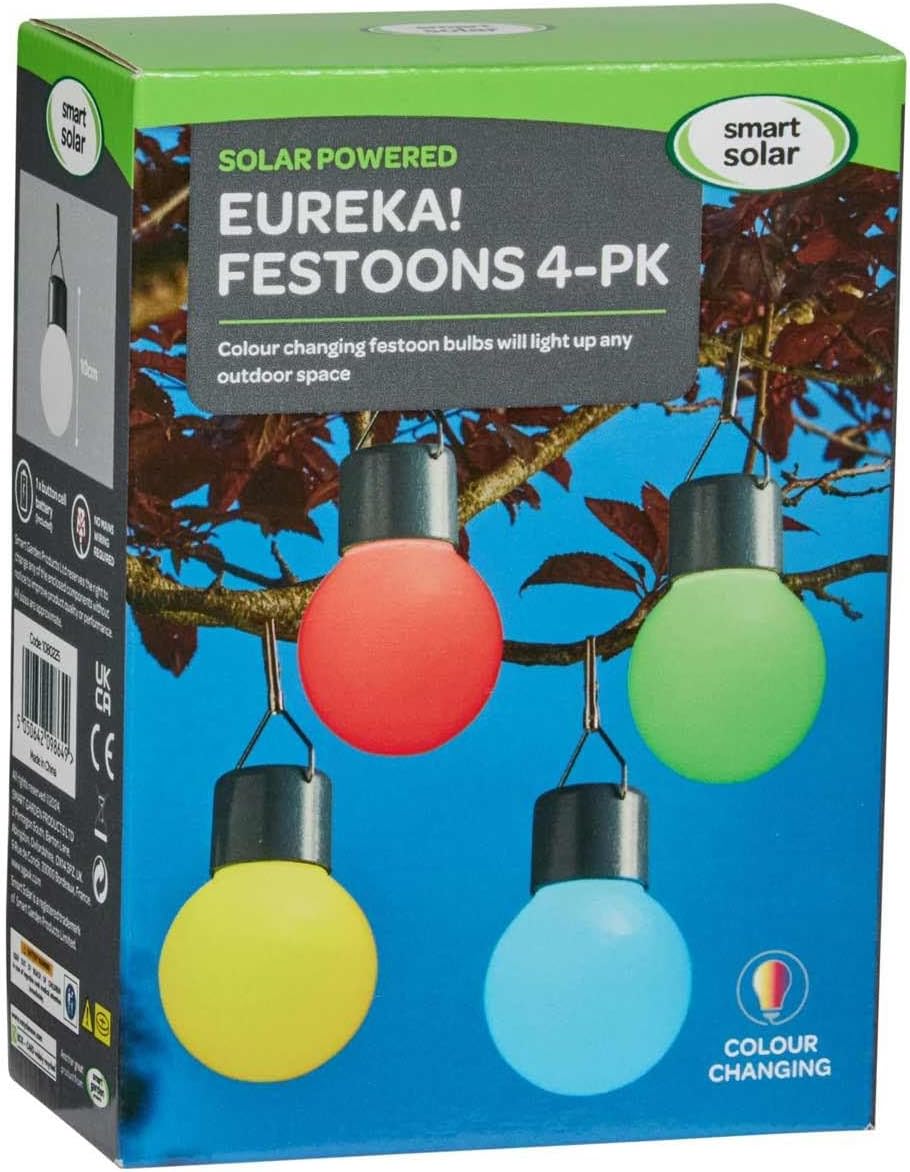 Eureka Solar Powered Festoons 4 pack of colour changing bulbs