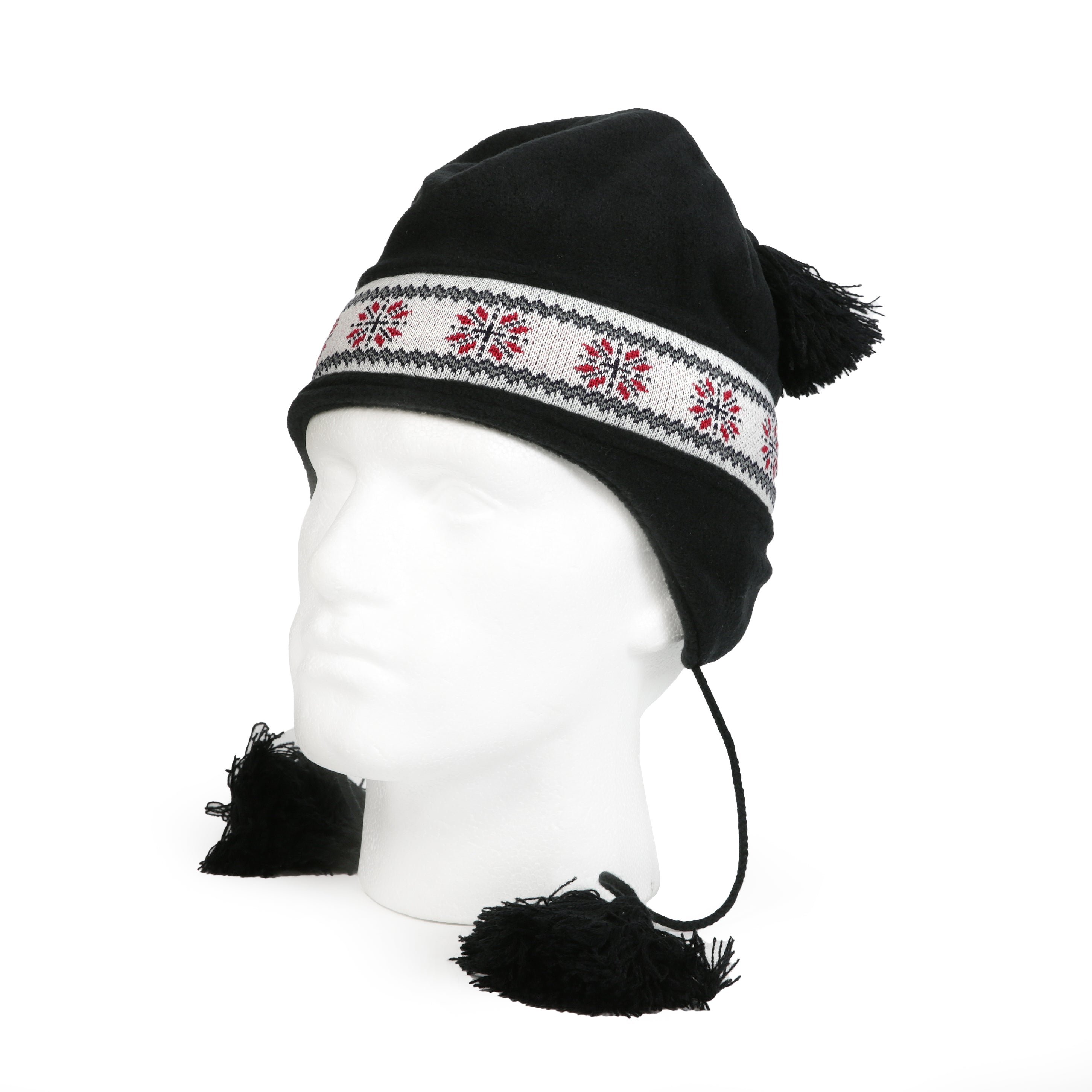 Arctic Fox Fleece Chullo Hat - Black Fairisle