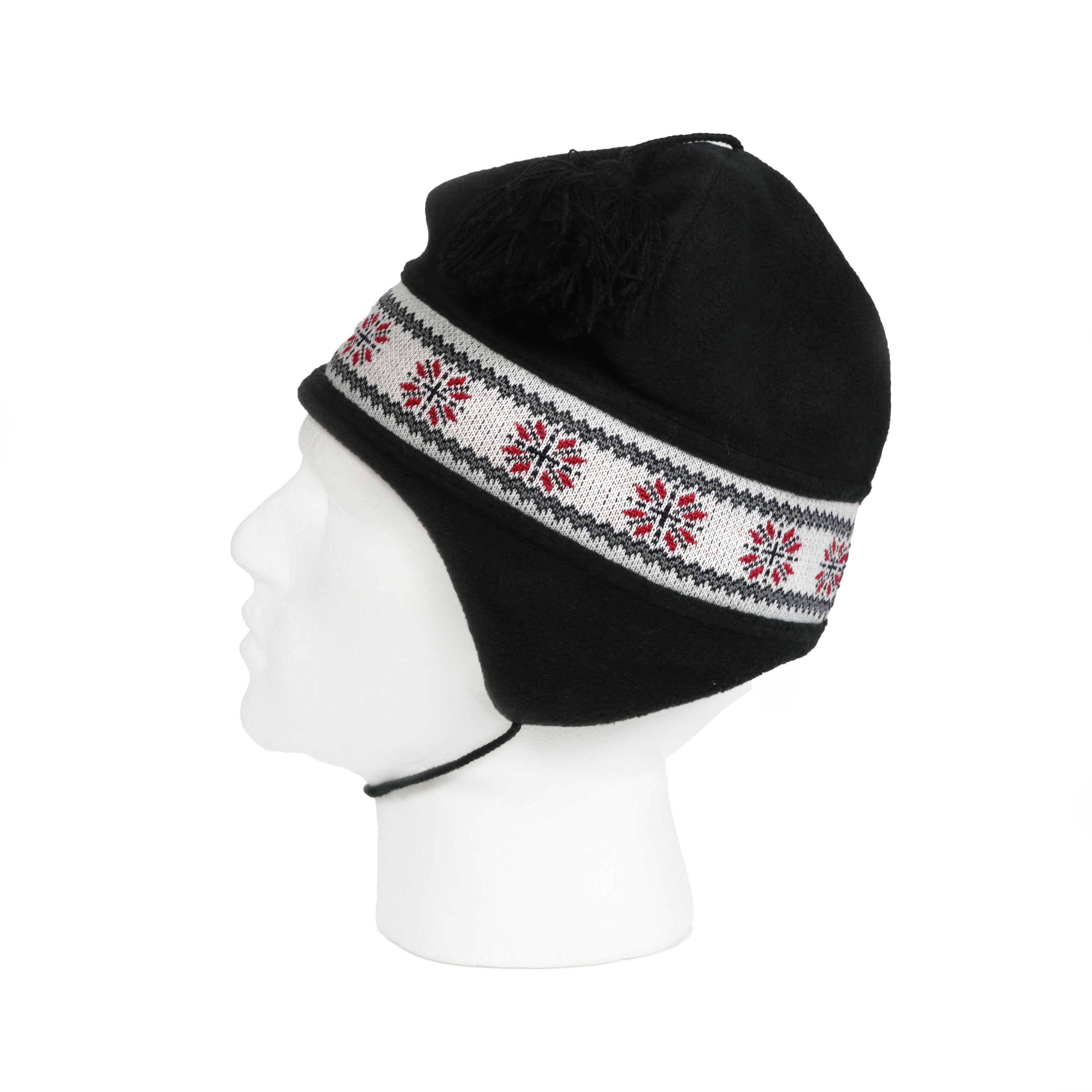 Arctic Fox Fleece Chullo Hat - Black Fairisle