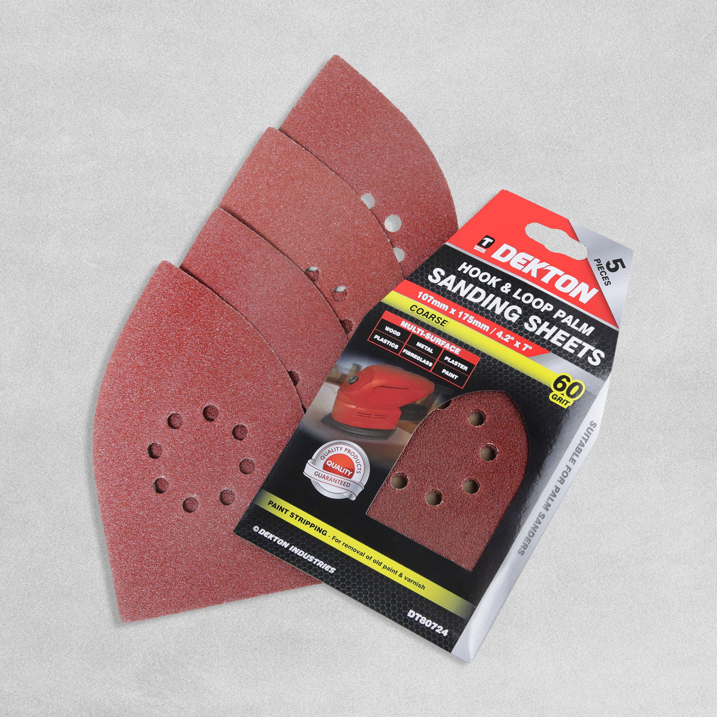 Dekton Hook & Loop Palm Sanding Sheets 107mm x 175mm - Coarse 60 Grit