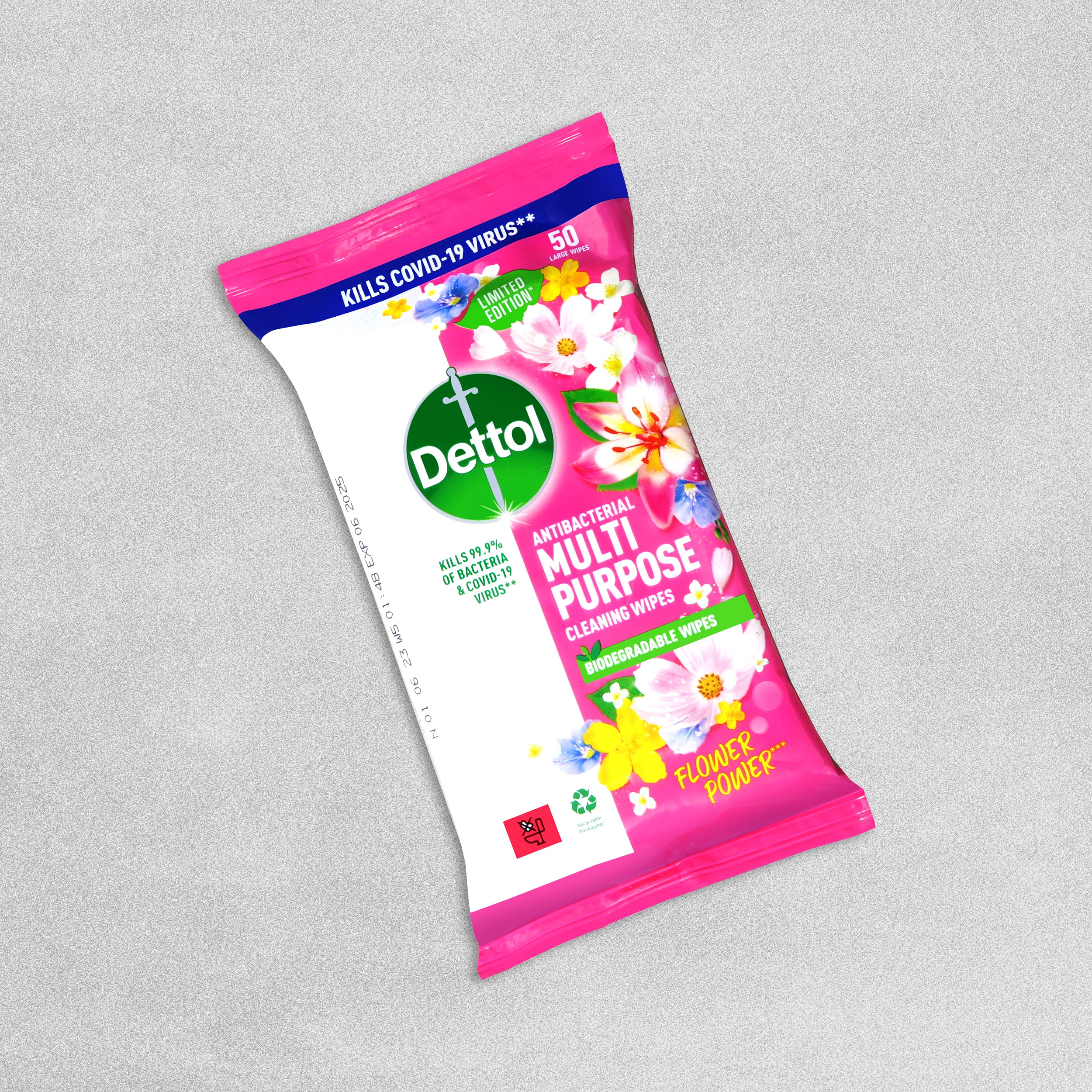 Dettol Limited Edition Flower Power Antibacterial Multi Purpose Cleaning Wipes - 50 Wipes