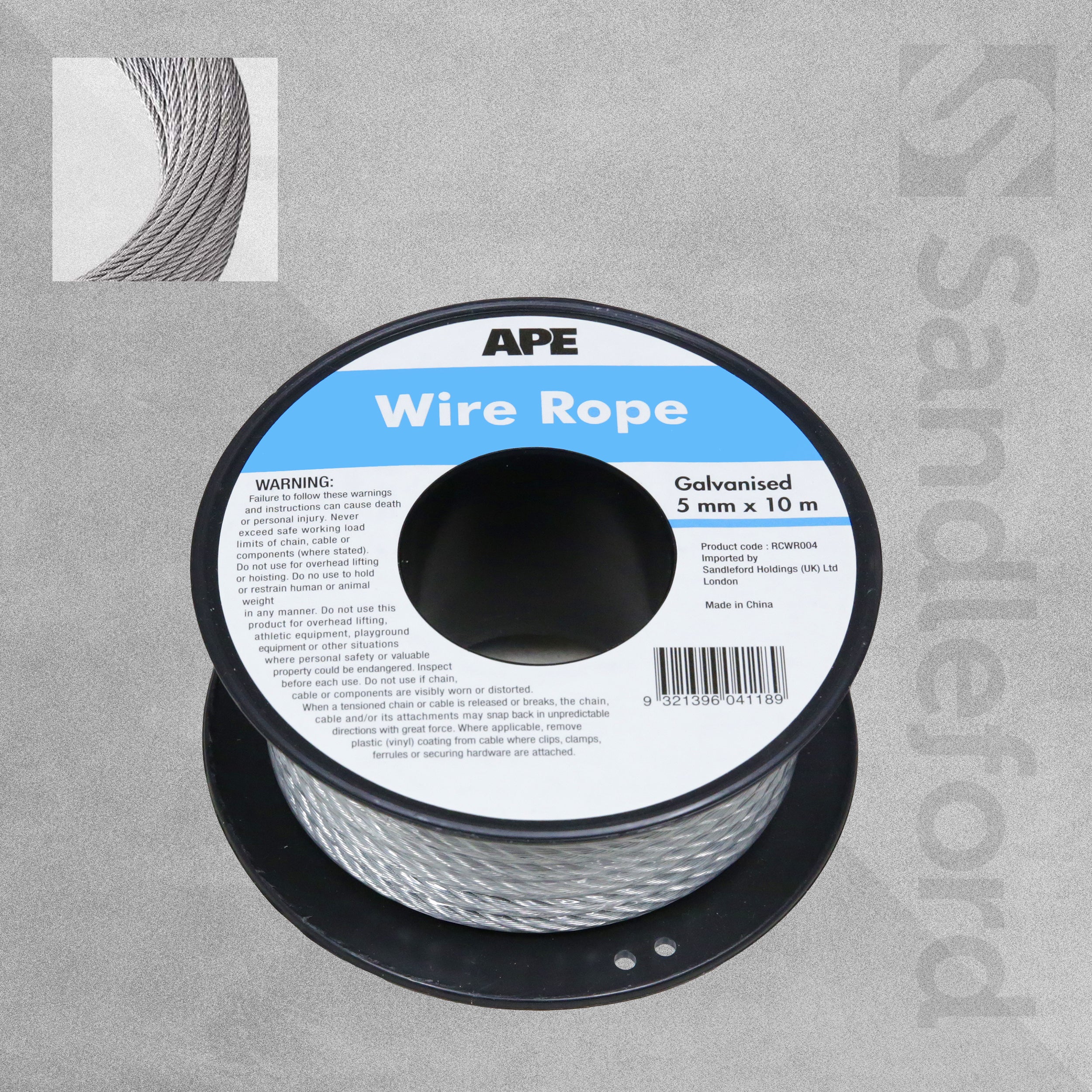 Ape Galvanised | Stainless Steel Wire Rope - Various Sizes | Thickness