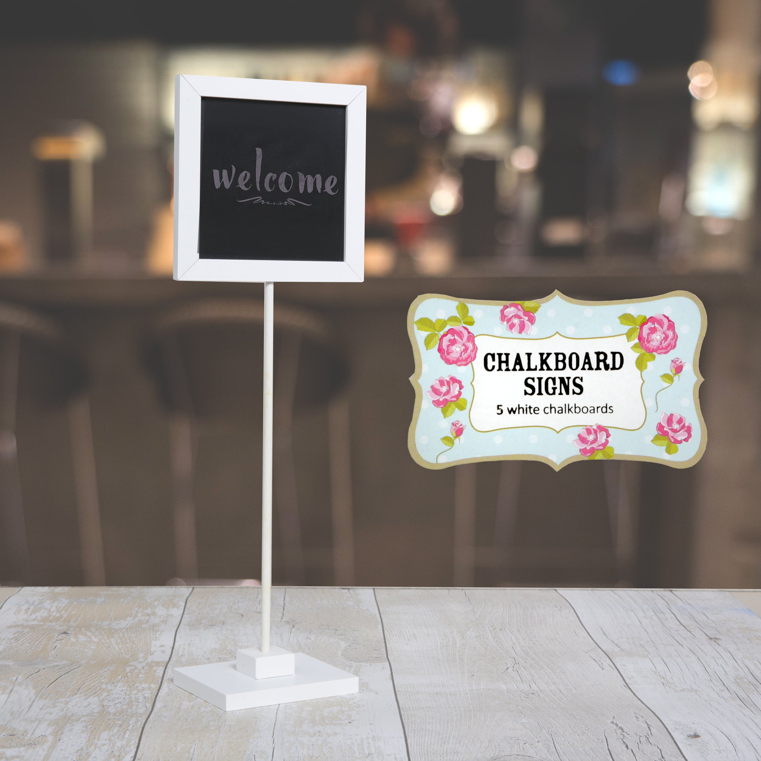 Vintage Rose Sign Chalkboard, White - Set of 5