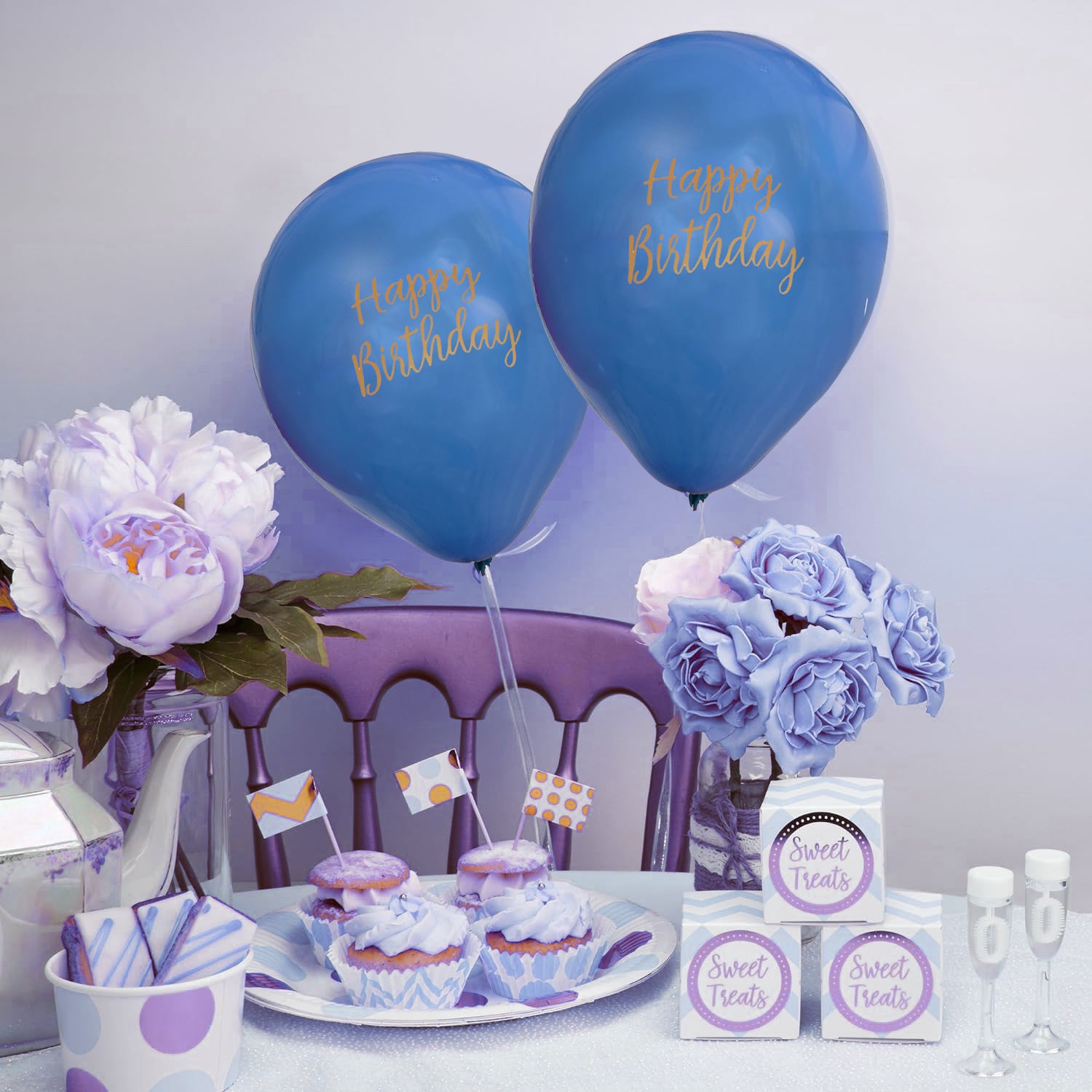 Happy Birthday Balloons - Blue - Pack of 8