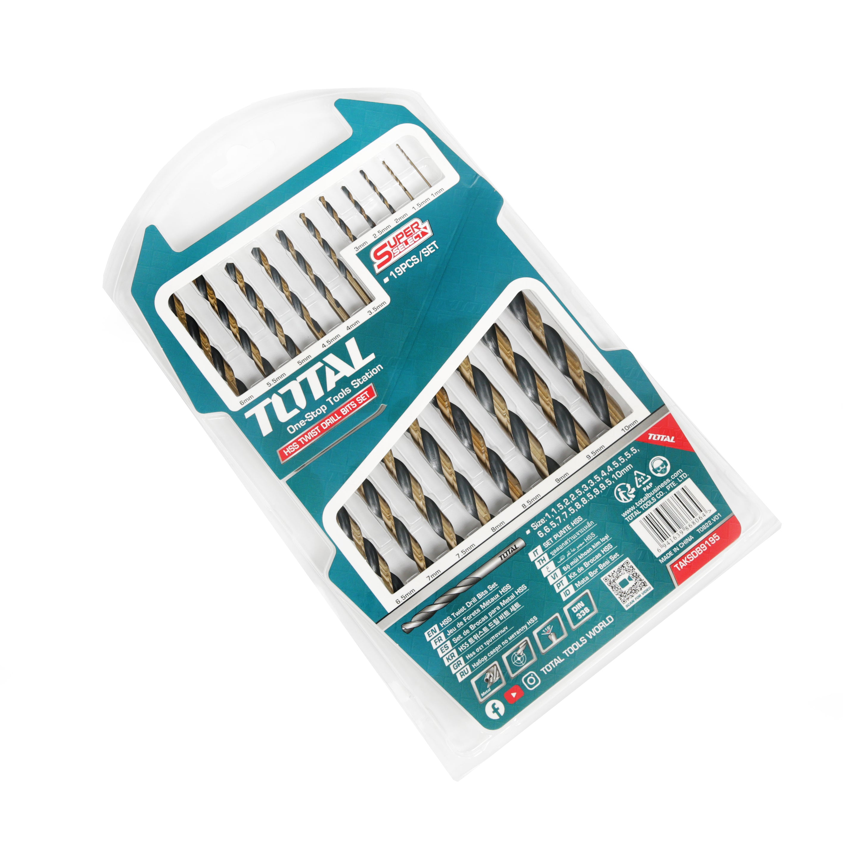 Total HSS Twist Drill Bits Set 19pcs - TAKSDB9195