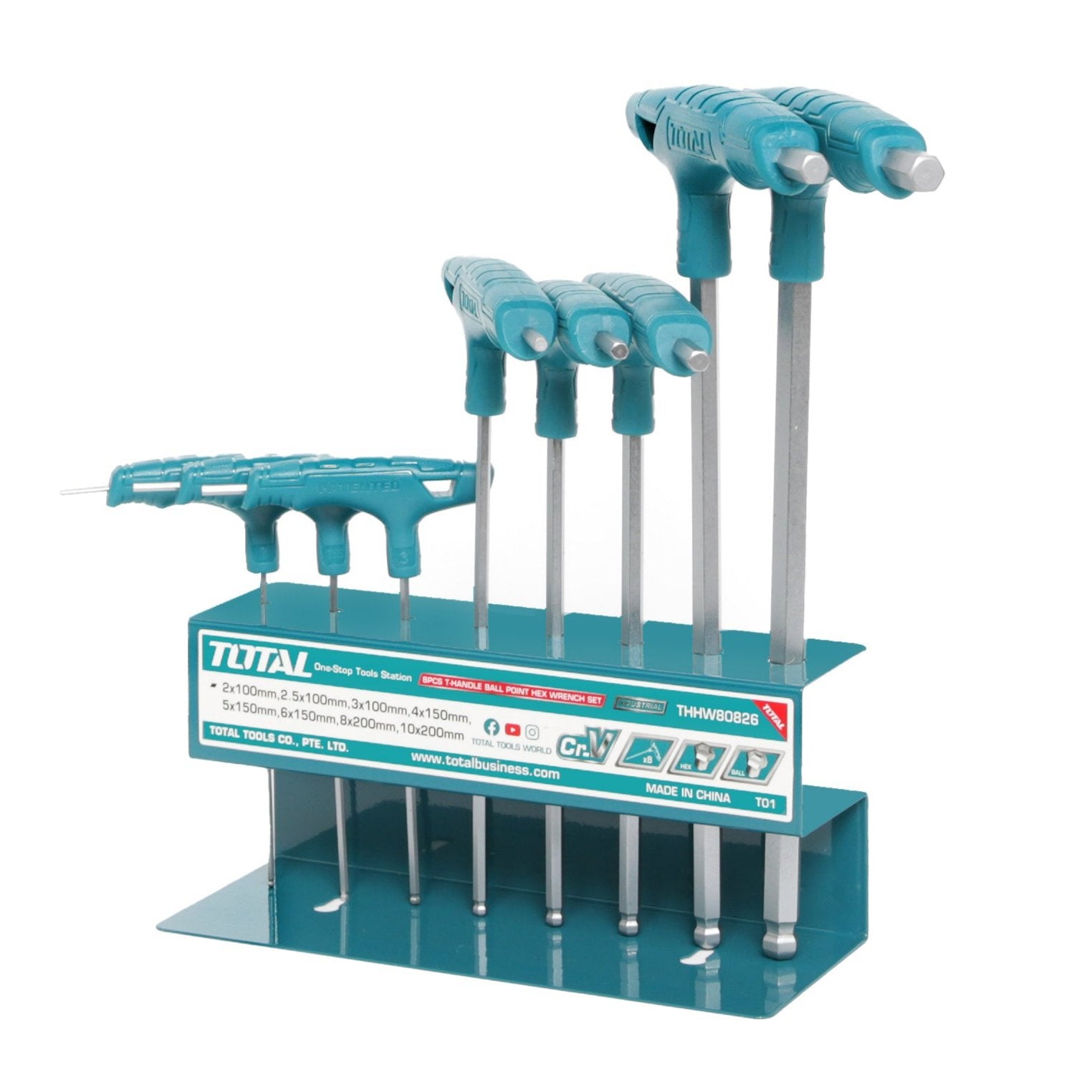 Total Industrial 8 Piece T-Handle Ball Point Hex Wrench Set - THHW80826