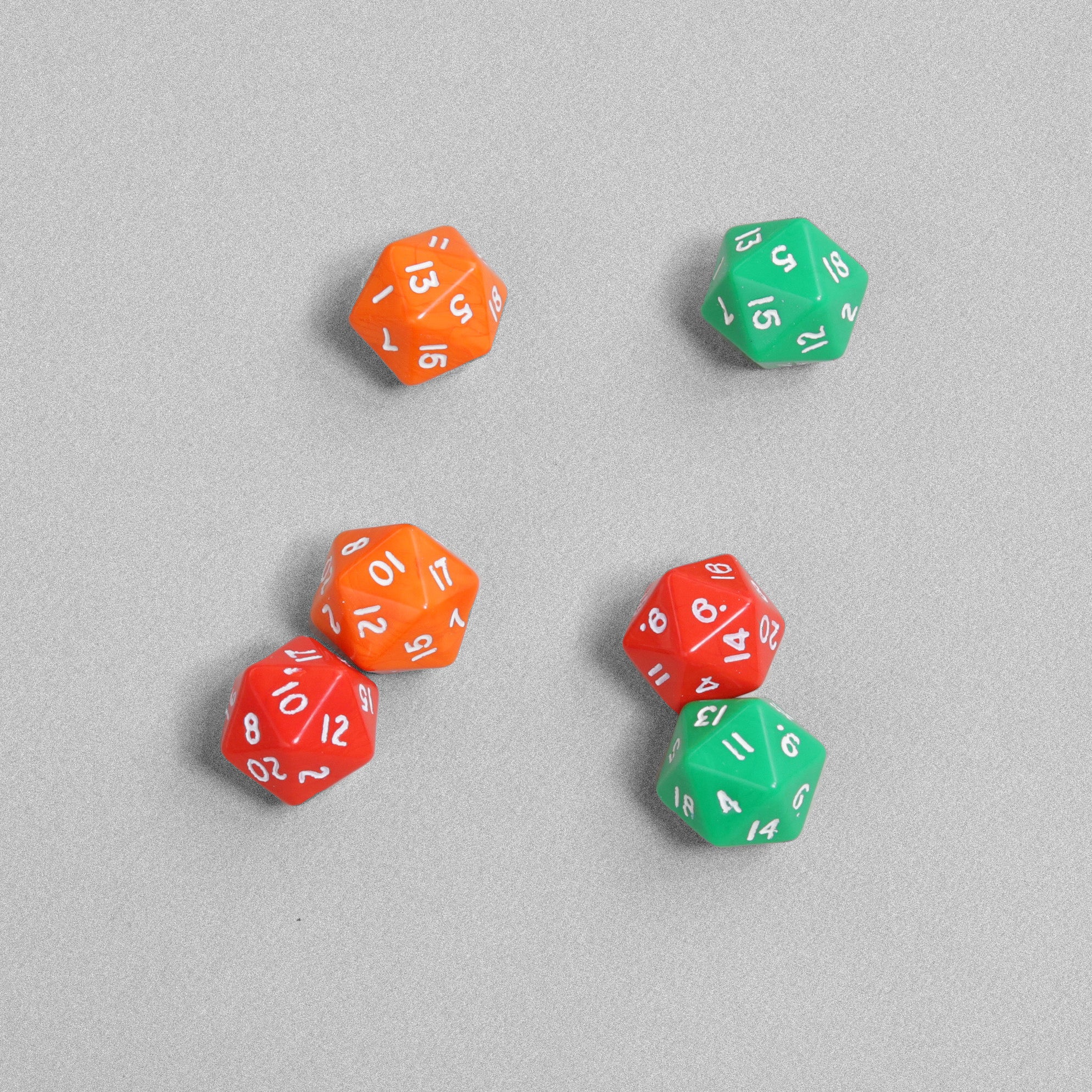10 Sided Dice - 6pcs - Red, Green & Orange