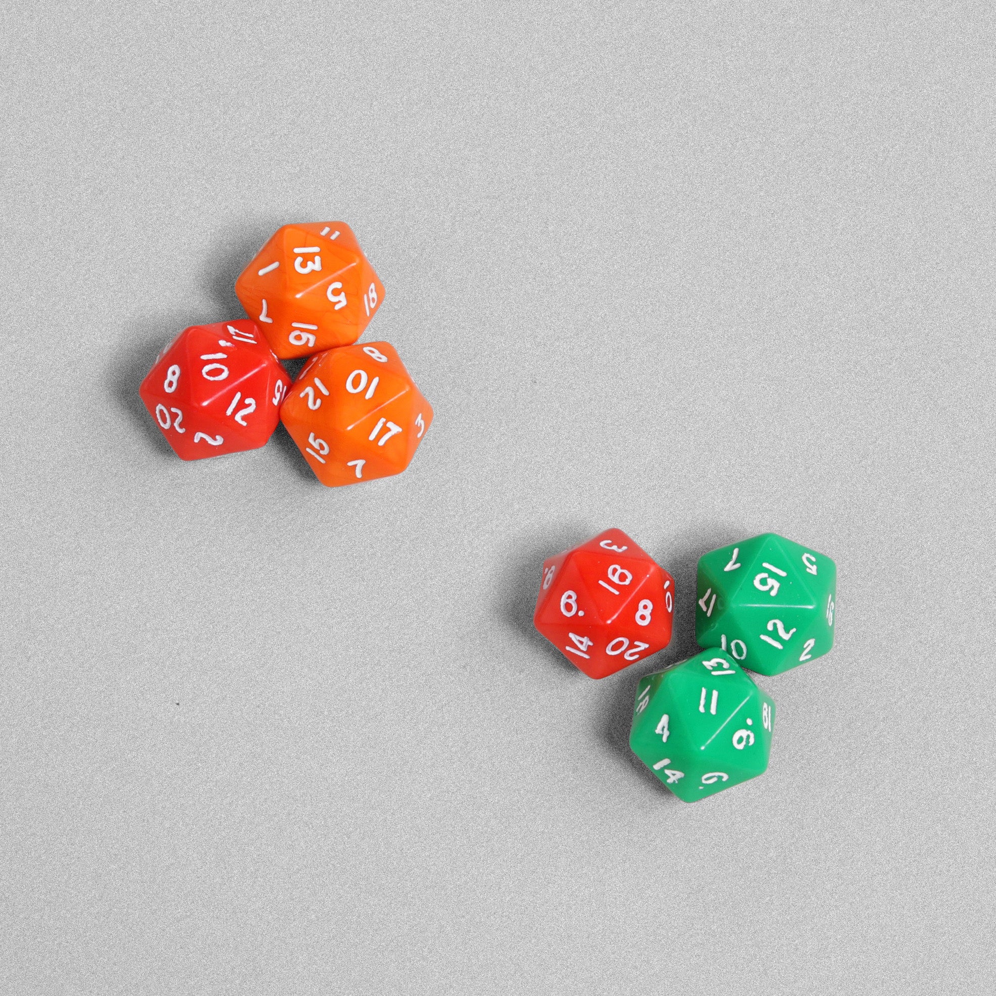 10 Sided Dice - 6pcs - Red, Green & Orange