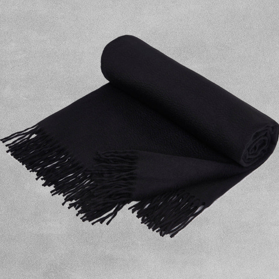 Olivier Pascal Super Soft Cashmere Mix Blanket - Oat Meal / Black