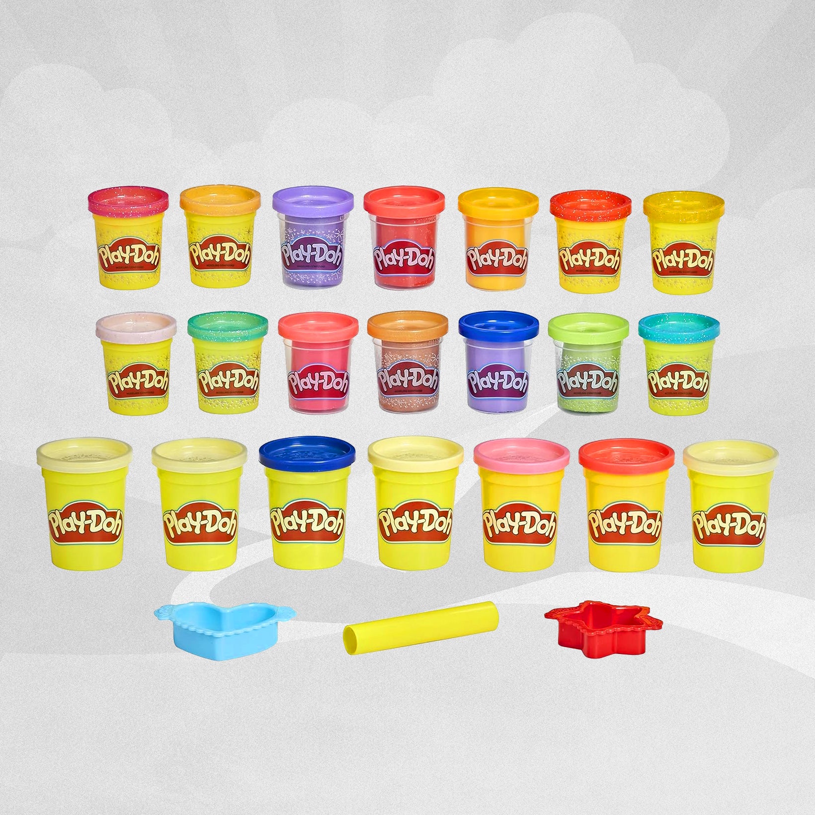 Play-Doh Bright 'n Happy Variety Pack with 21 Pots Including Sparkle and Metallic Shine