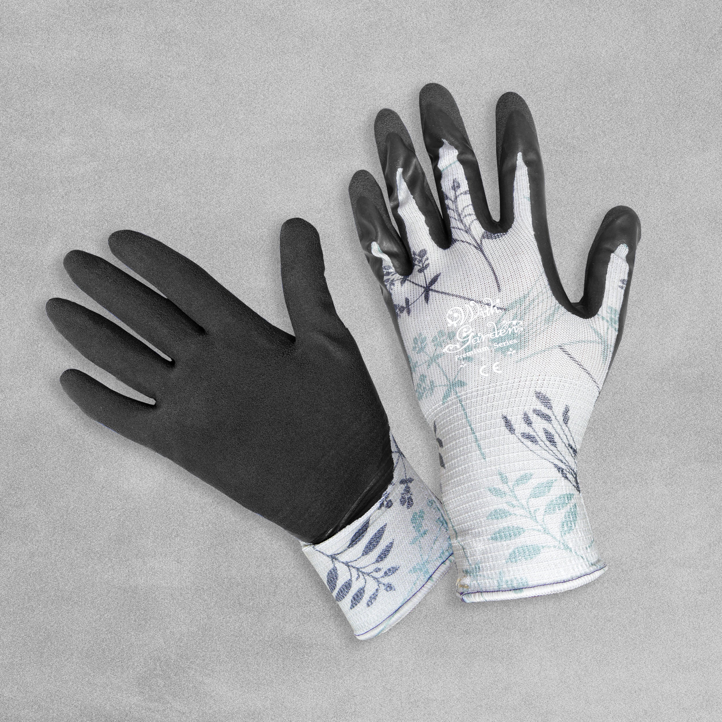 With Garden Premium Luminus Garden gloves - Herb design with black nitrile palm