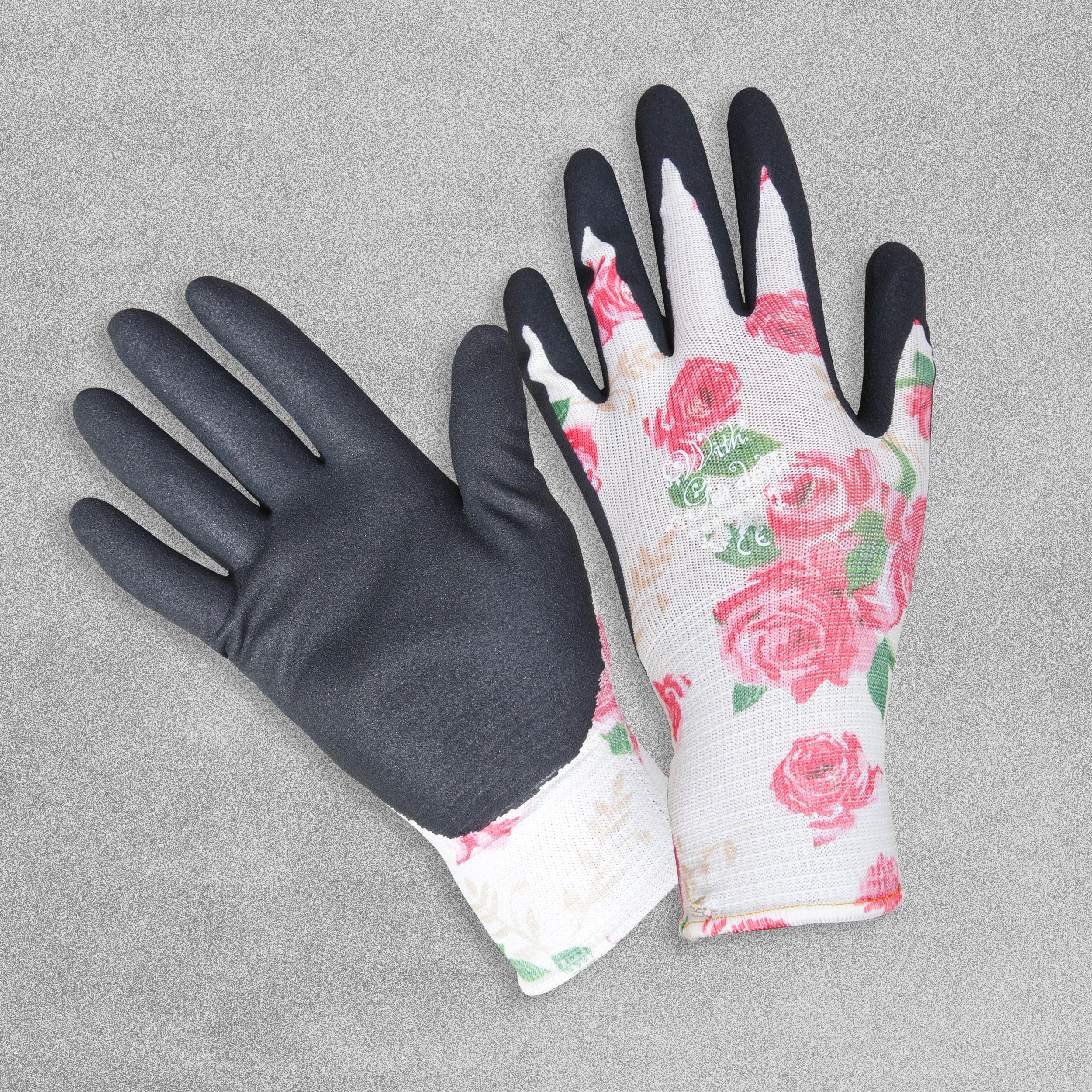 With Garden Premium Luminus Garden gloves - Rose design with black nitrile palm