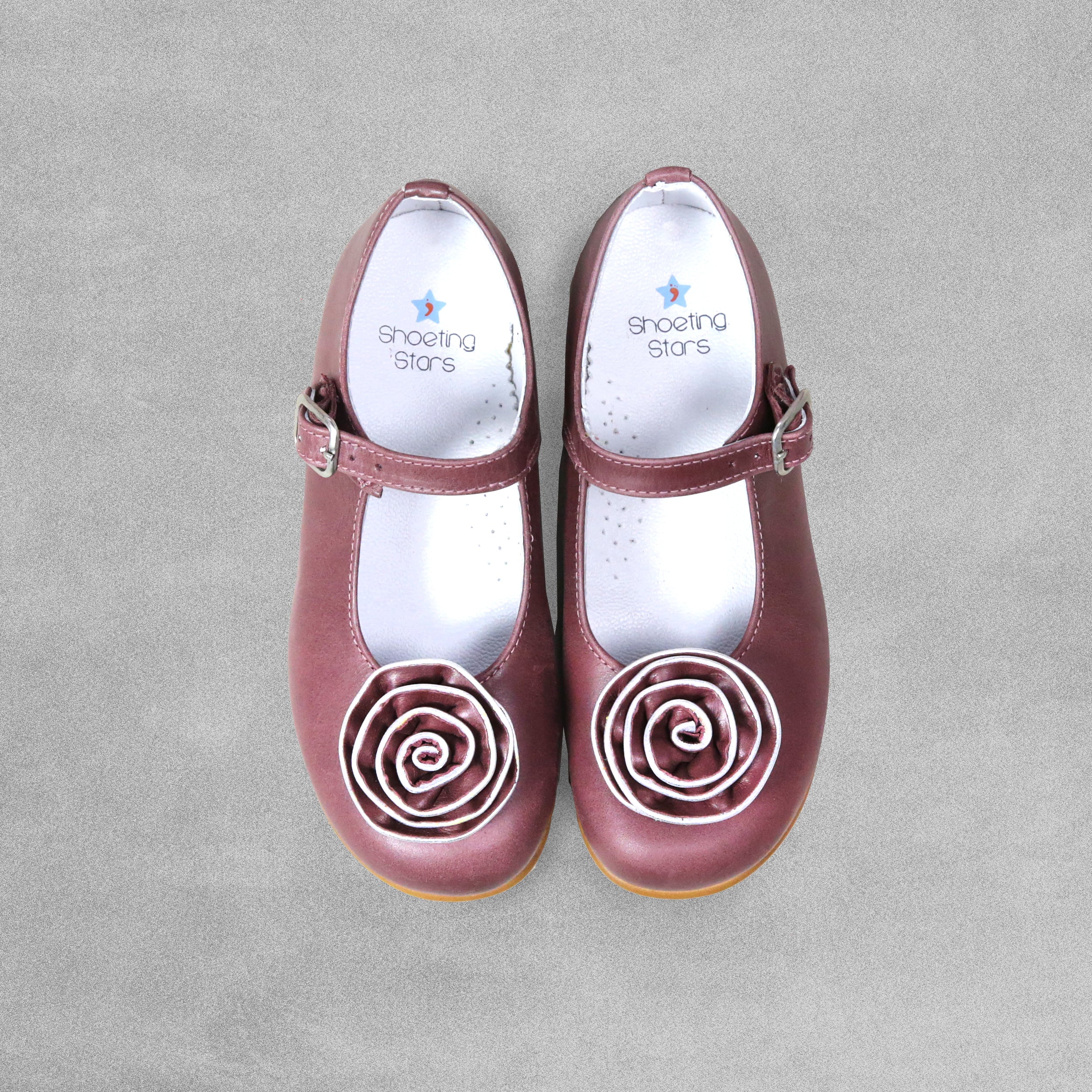 Shoeting Stars Plum Shoes with Buckle Strap & Flower