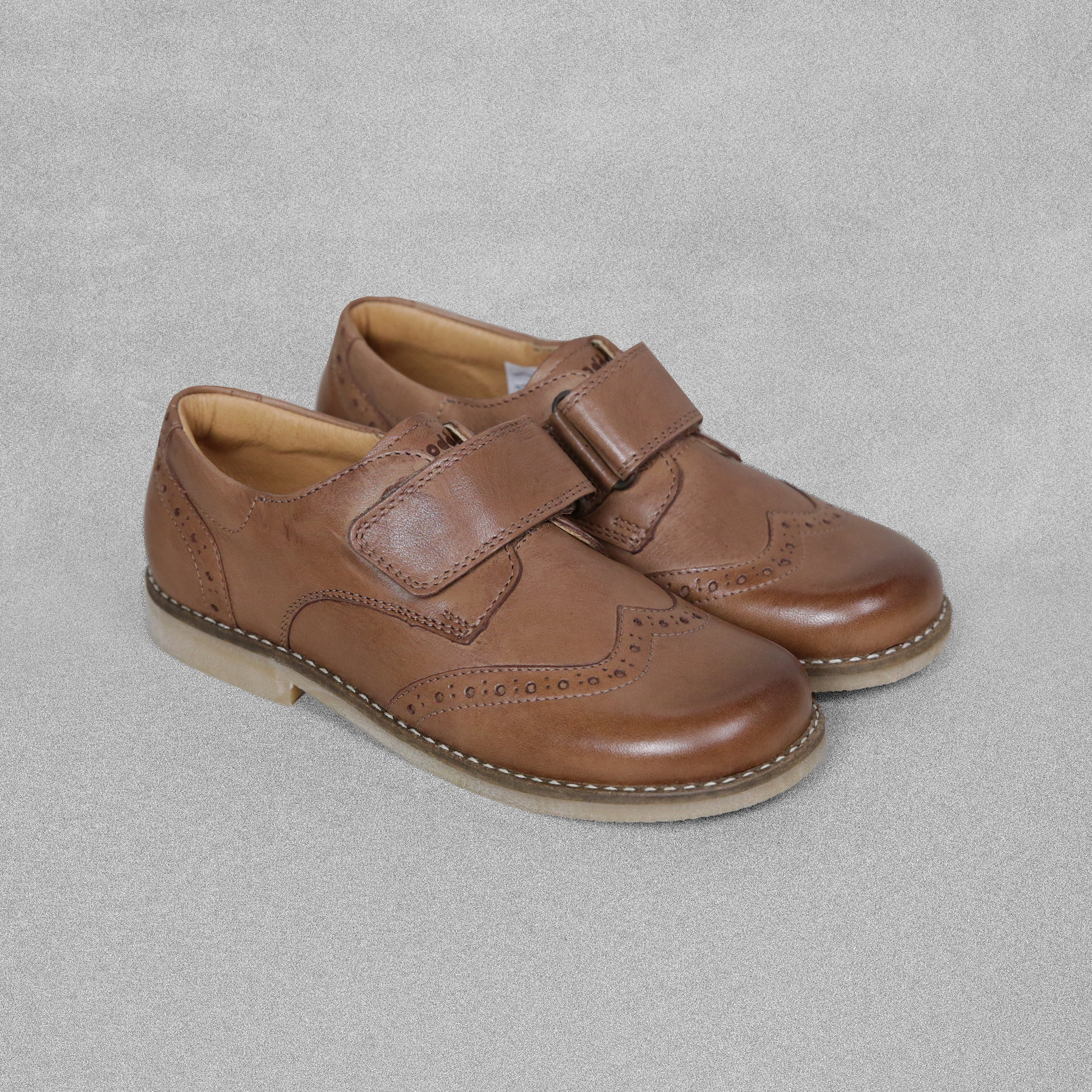 'Froddo' Tan Brogue Shoes with Velcro Strap - EU33