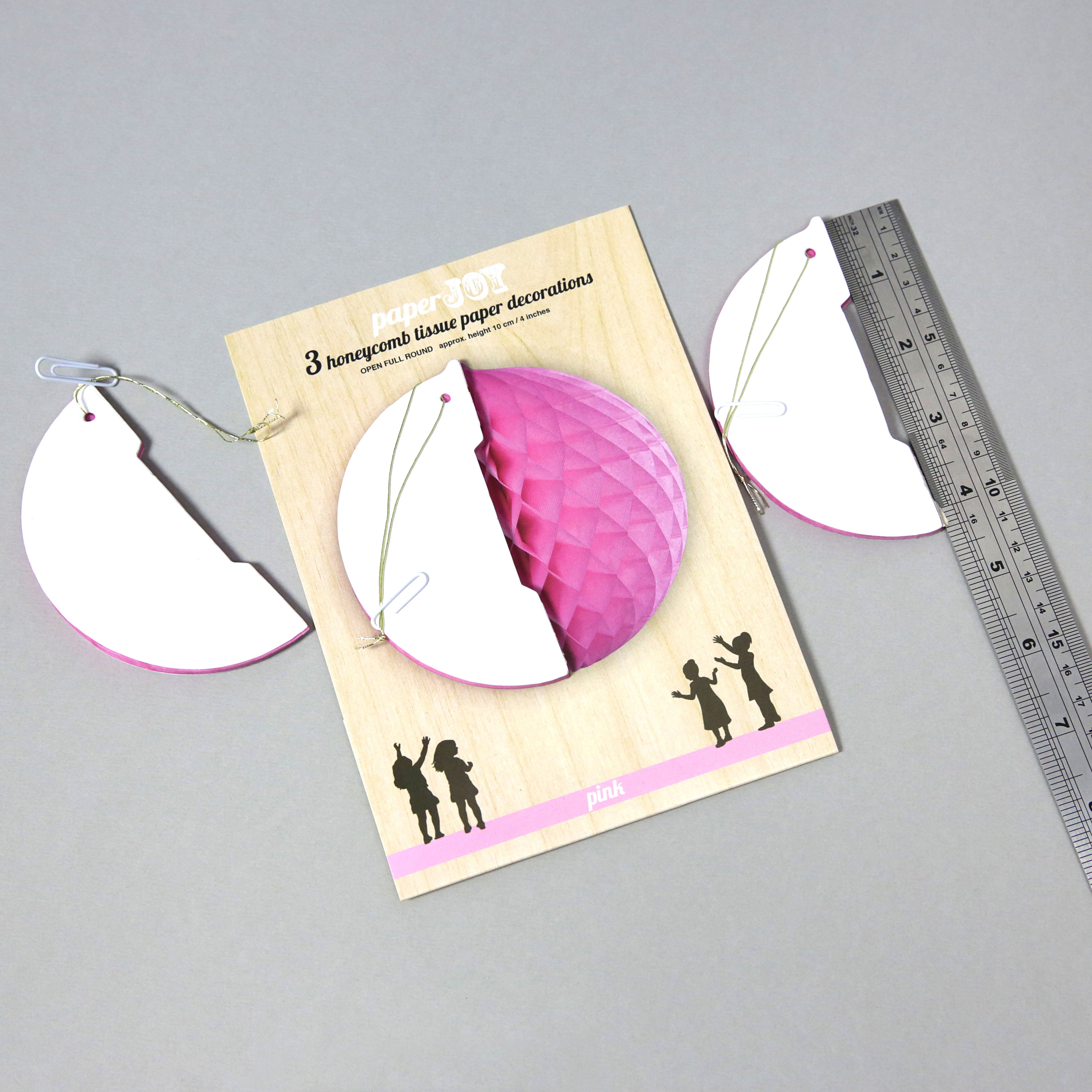 Pack of 3 'Paper Joy' Honeycomb Paper Party Decorations - small