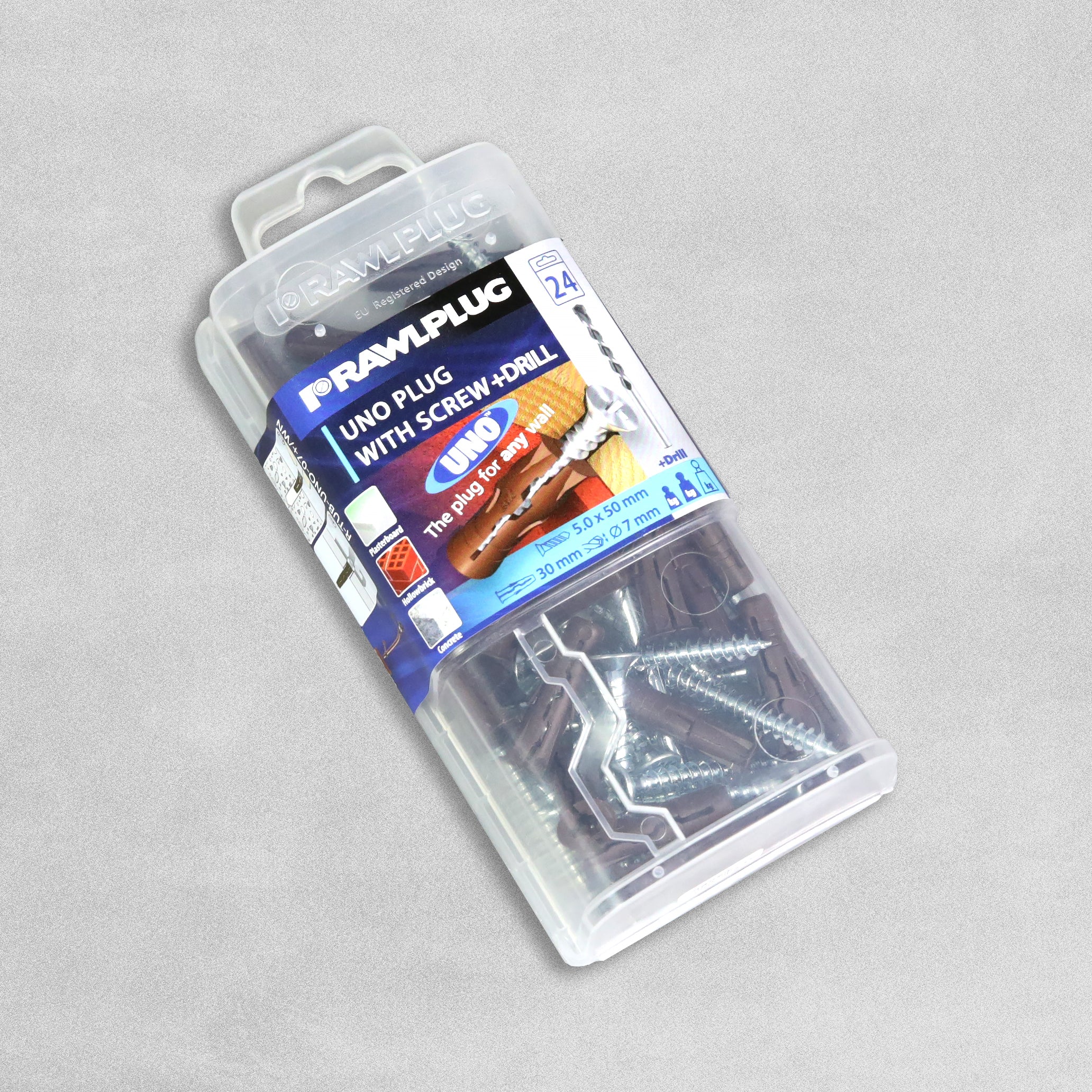 Rawlplug Uno Plugs with Screws 5.0 x 50mm - Box of 24 + Drill Bit