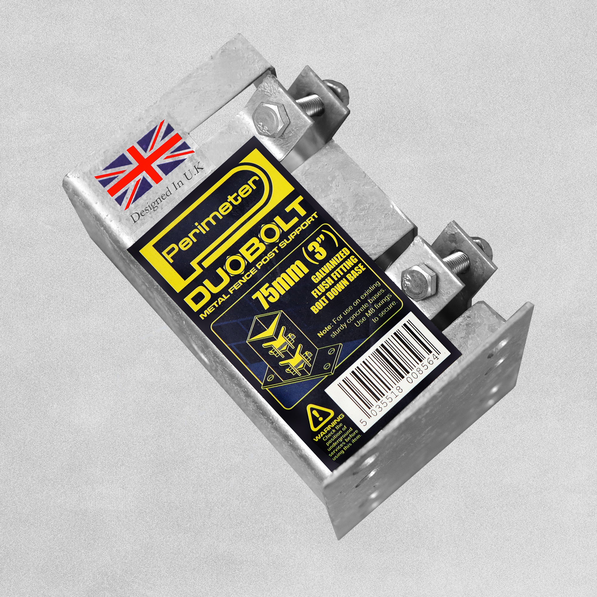 Perimeter DuoBolt Galvanised Bolt Down Fence Support - 75mm x 75mm