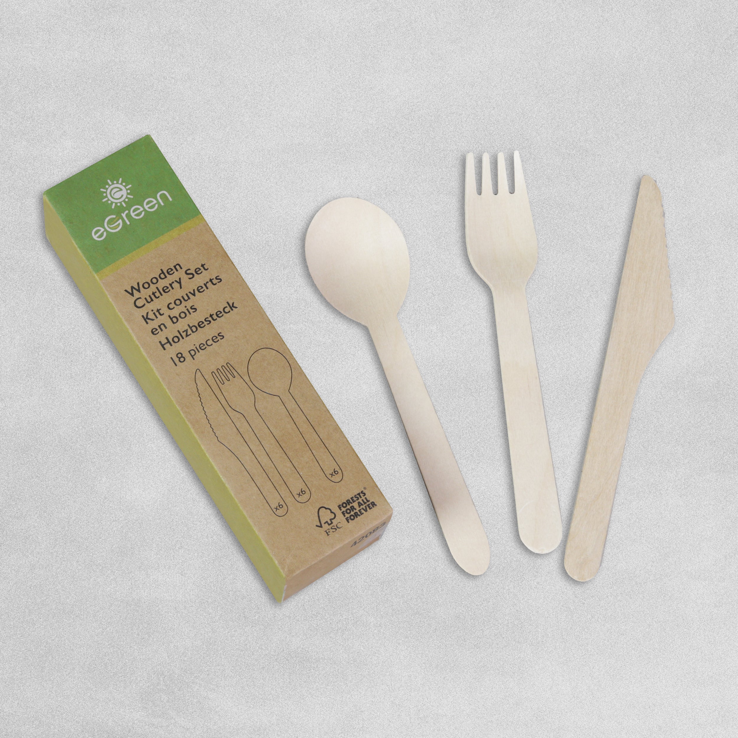 eGreen Wooden Cutlery Set - 18 pcs (6 Settings)
