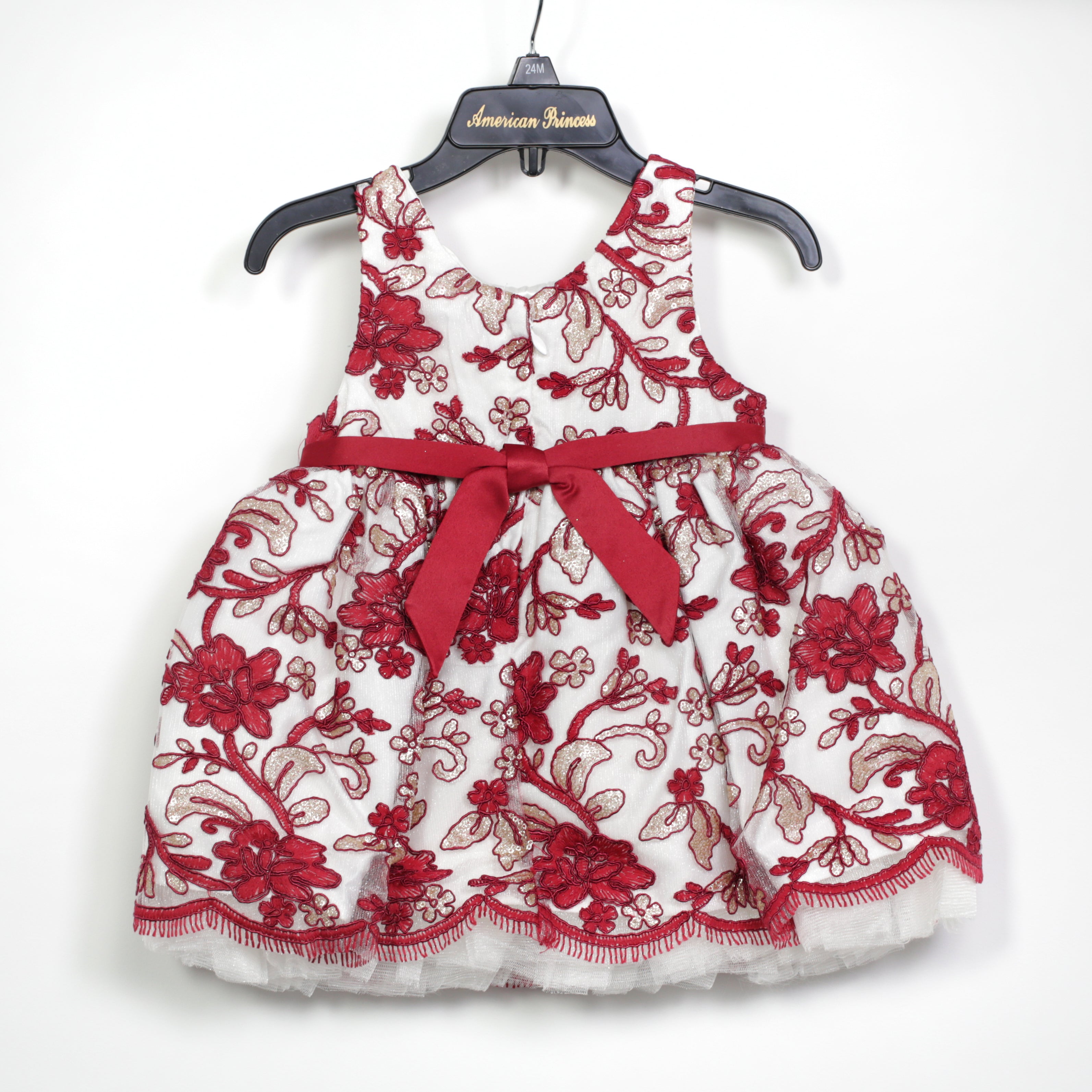 American Princess Dress - Red Floral with Bow