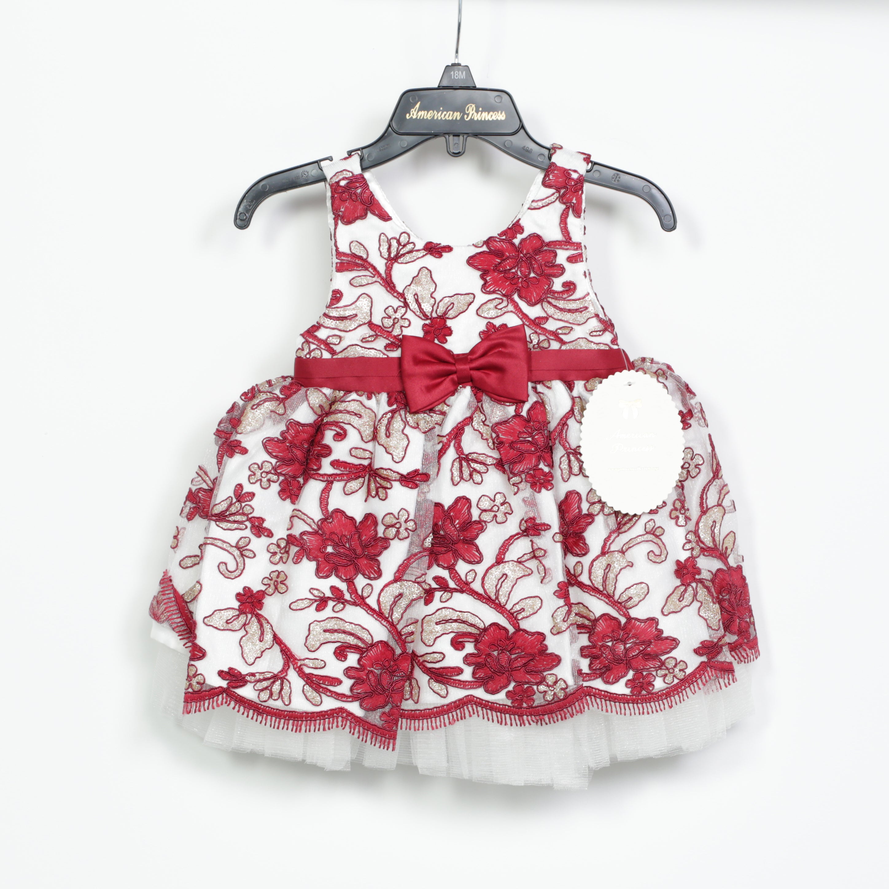 American Princess Dress - Red Floral with Bow