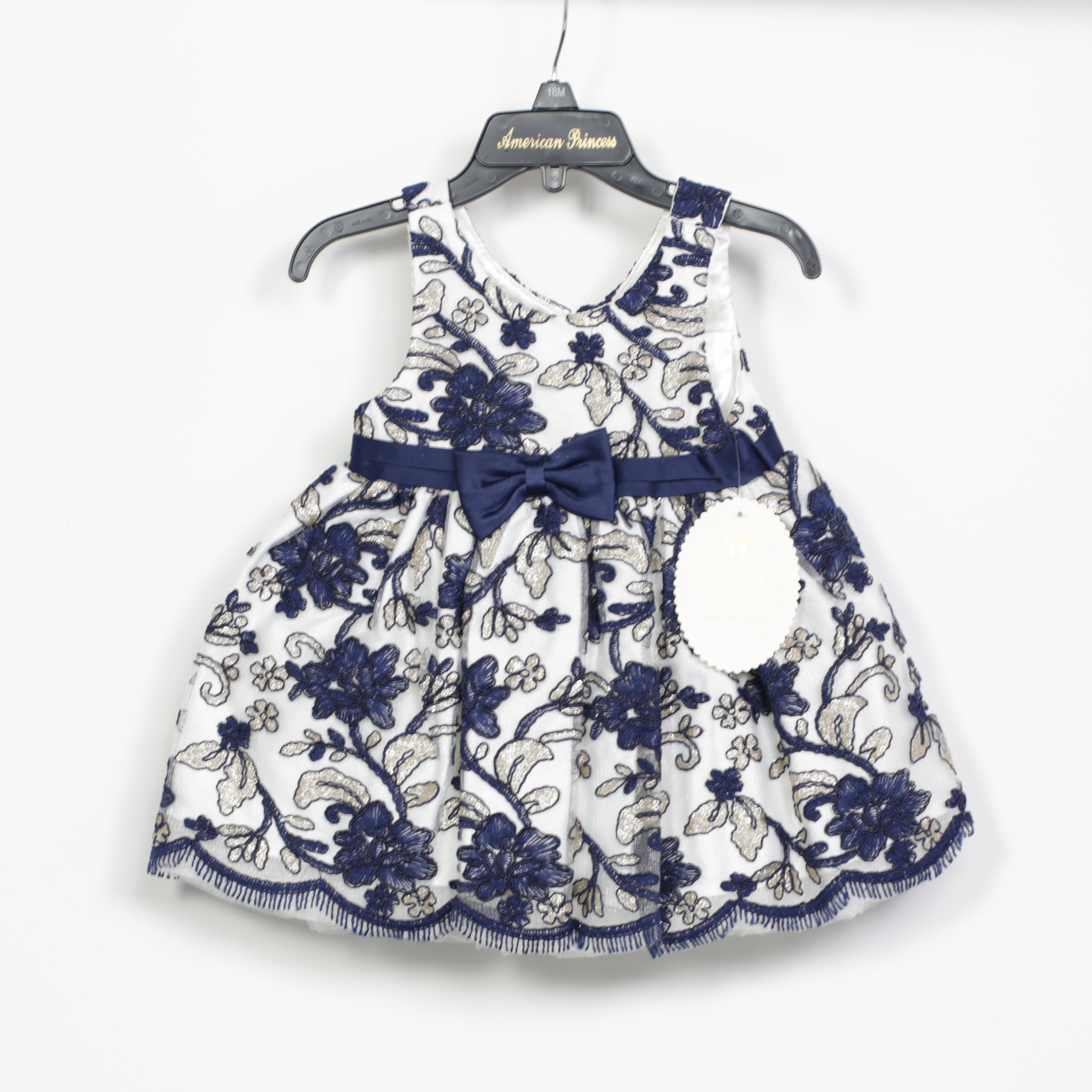 American Princess Dress - Blue Floral with Bow