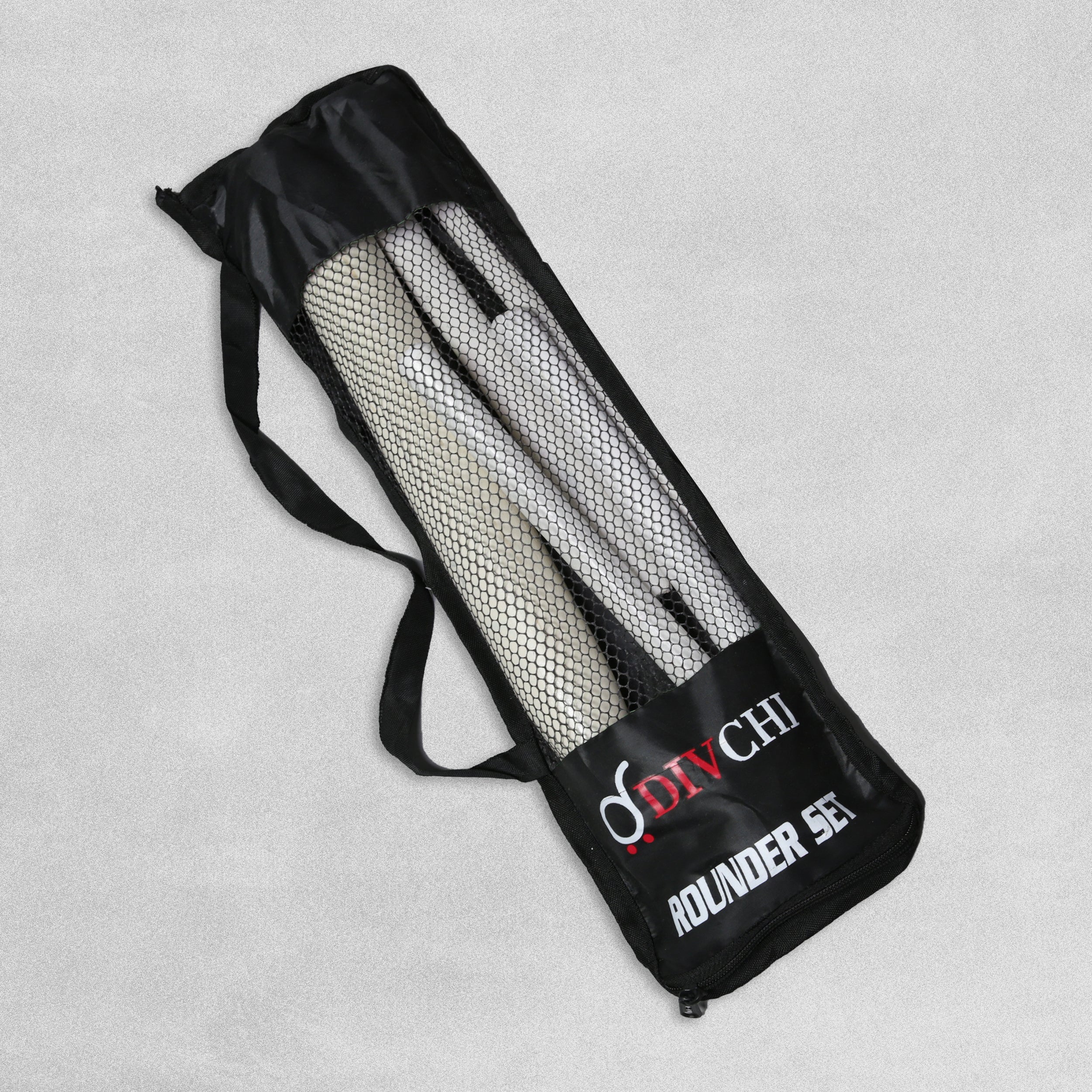 DIVCHI 6 Piece Wooden Rounders Set & Carry Bag - Baseball Bat & Soft Tennis Ball Garden Fun Play Set