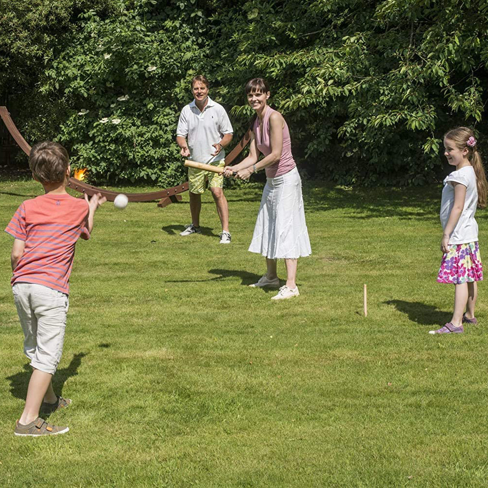 DIVCHI 6 Piece Wooden Rounders Set & Carry Bag - Baseball Bat & Soft Tennis Ball Garden Fun Play Set