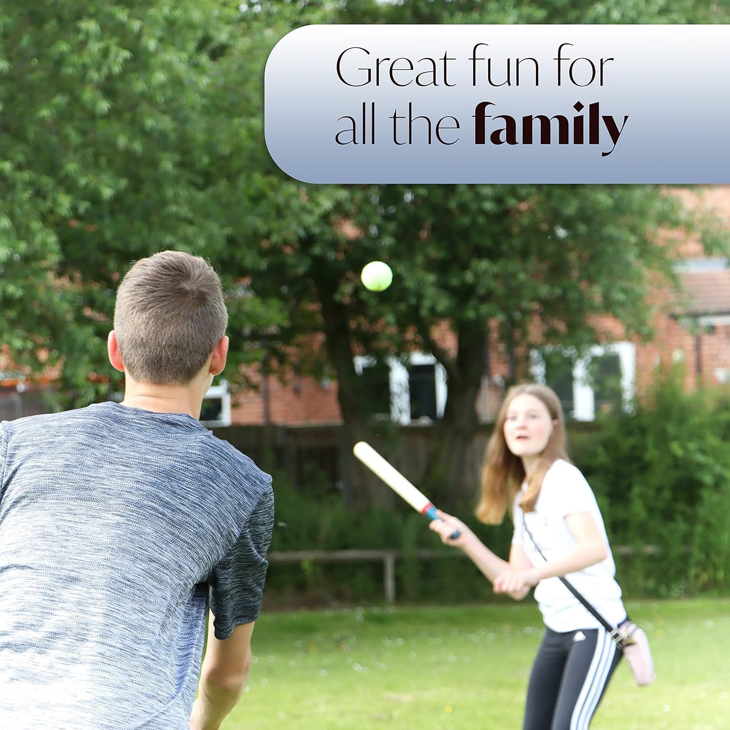 DIVCHI 6 Piece Wooden Rounders Set & Carry Bag - Baseball Bat & Soft Tennis Ball Garden Fun Play Set