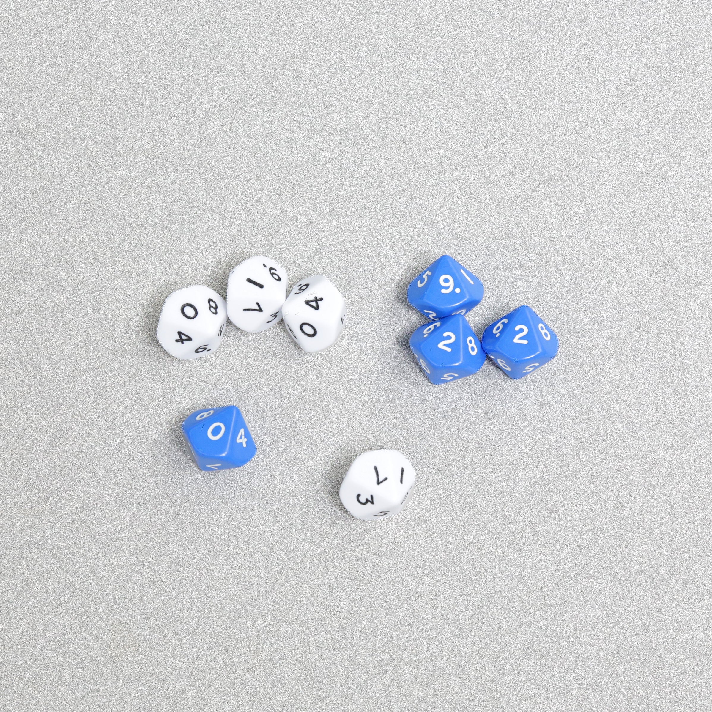 10 Sided Dice - 8pcs - Blue and White