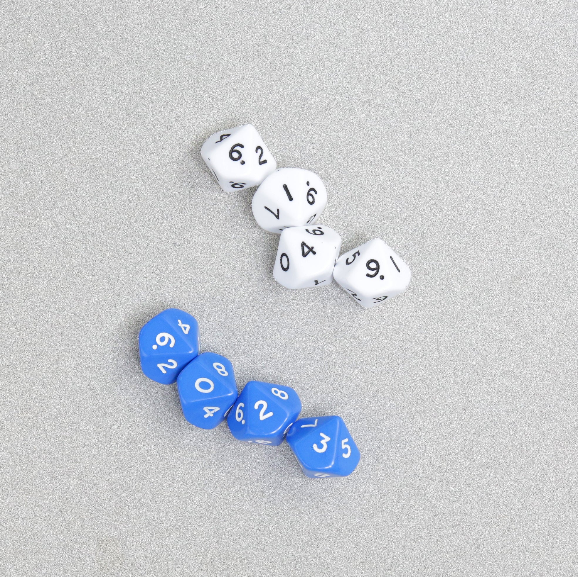 10 Sided Dice - 8pcs - Blue and White