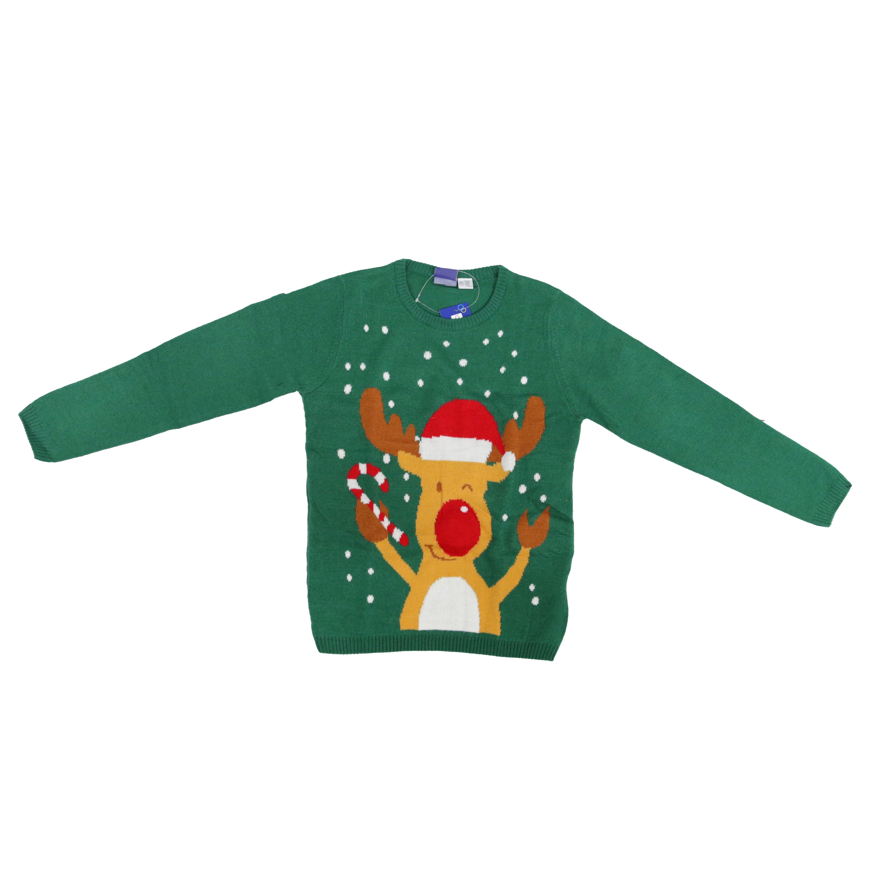 Kids Christmas Jumper - Reindeer (Green) - Various Sizes Available