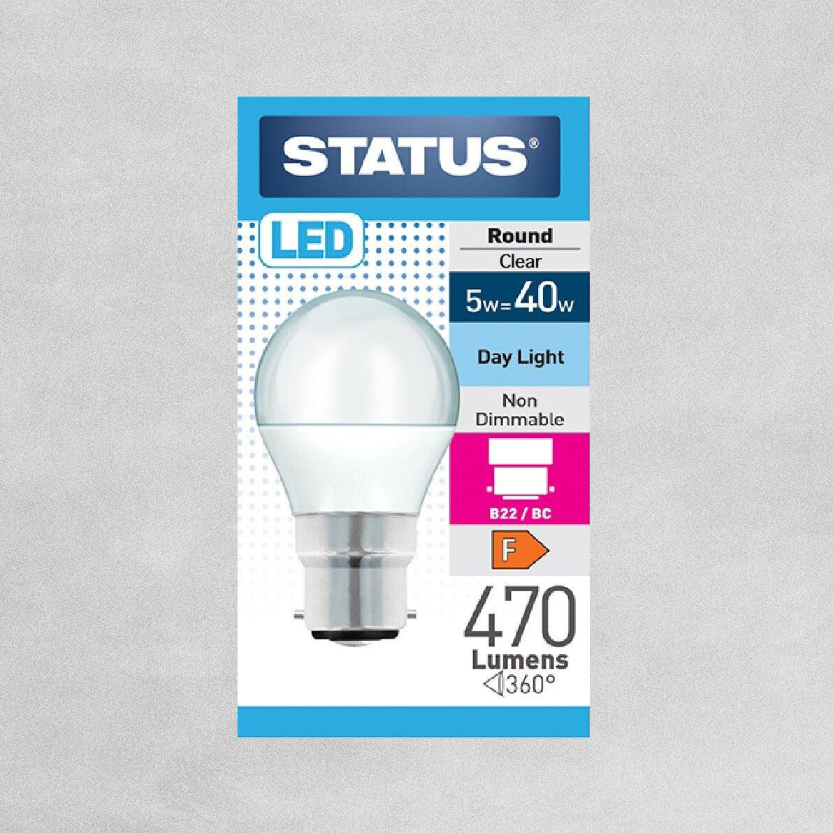 Status Classic Clear Round B22 5w=40w Light Bulb- Daylight