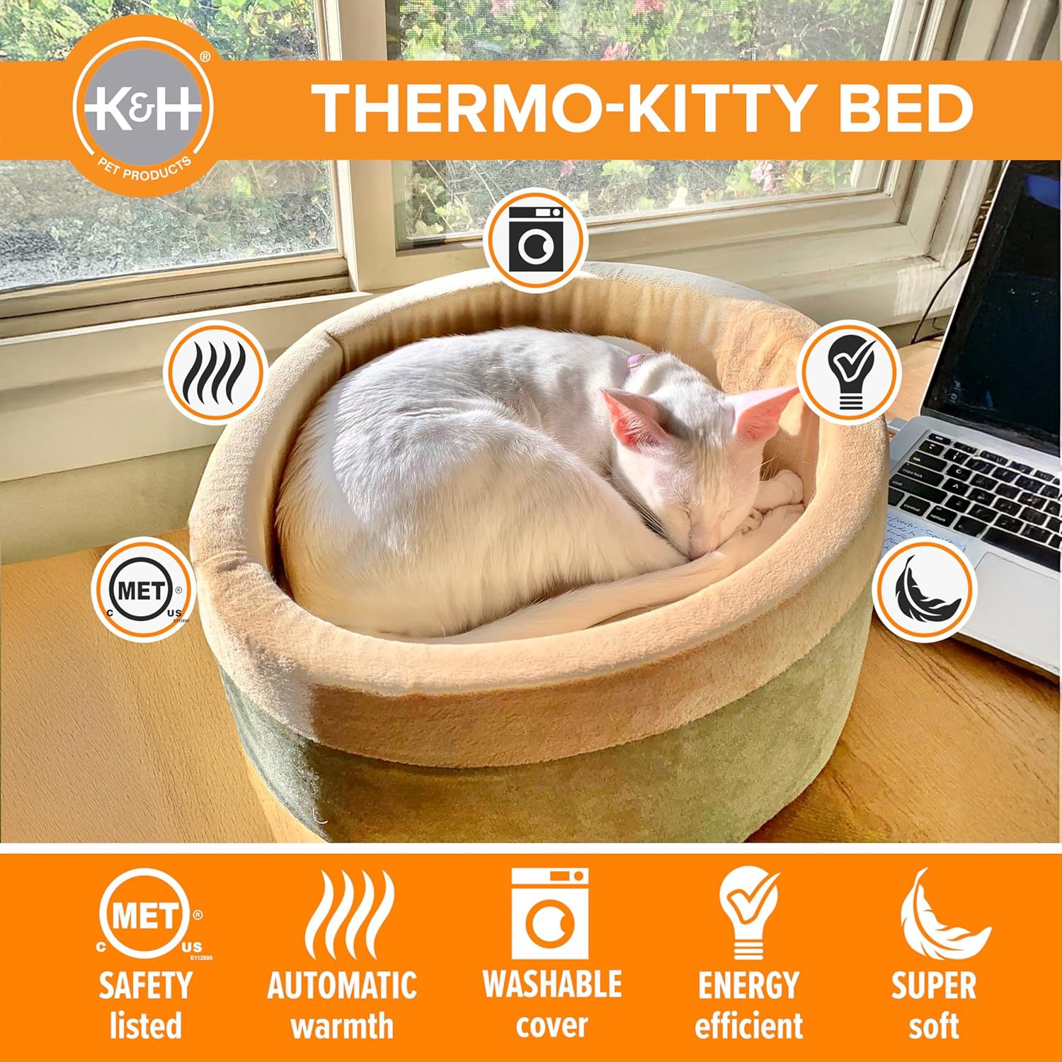 K&H Thermo-Kitty Heated Pet Bed - Various Colours/Sizes Available