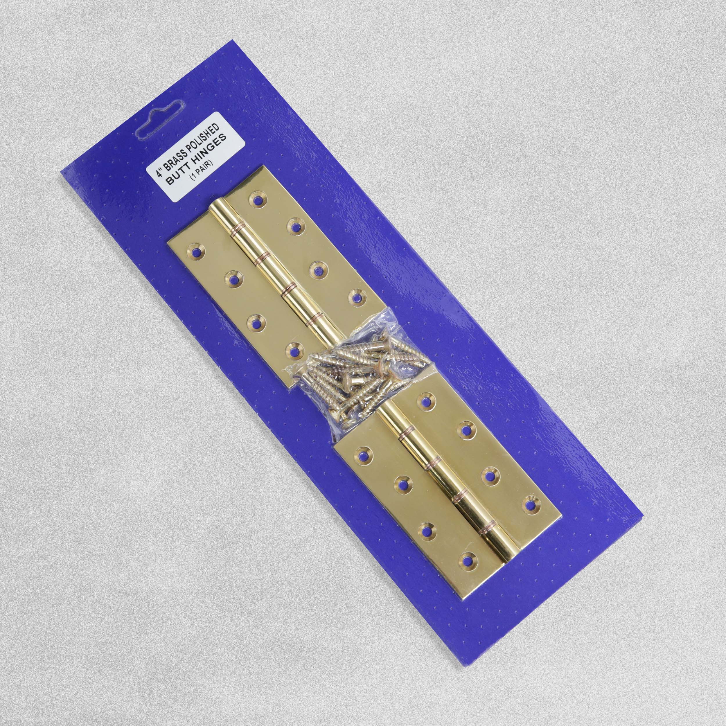 4" Polished Brass Butt Door Hinges 100 x 67 x 3mm - Pack of 2
