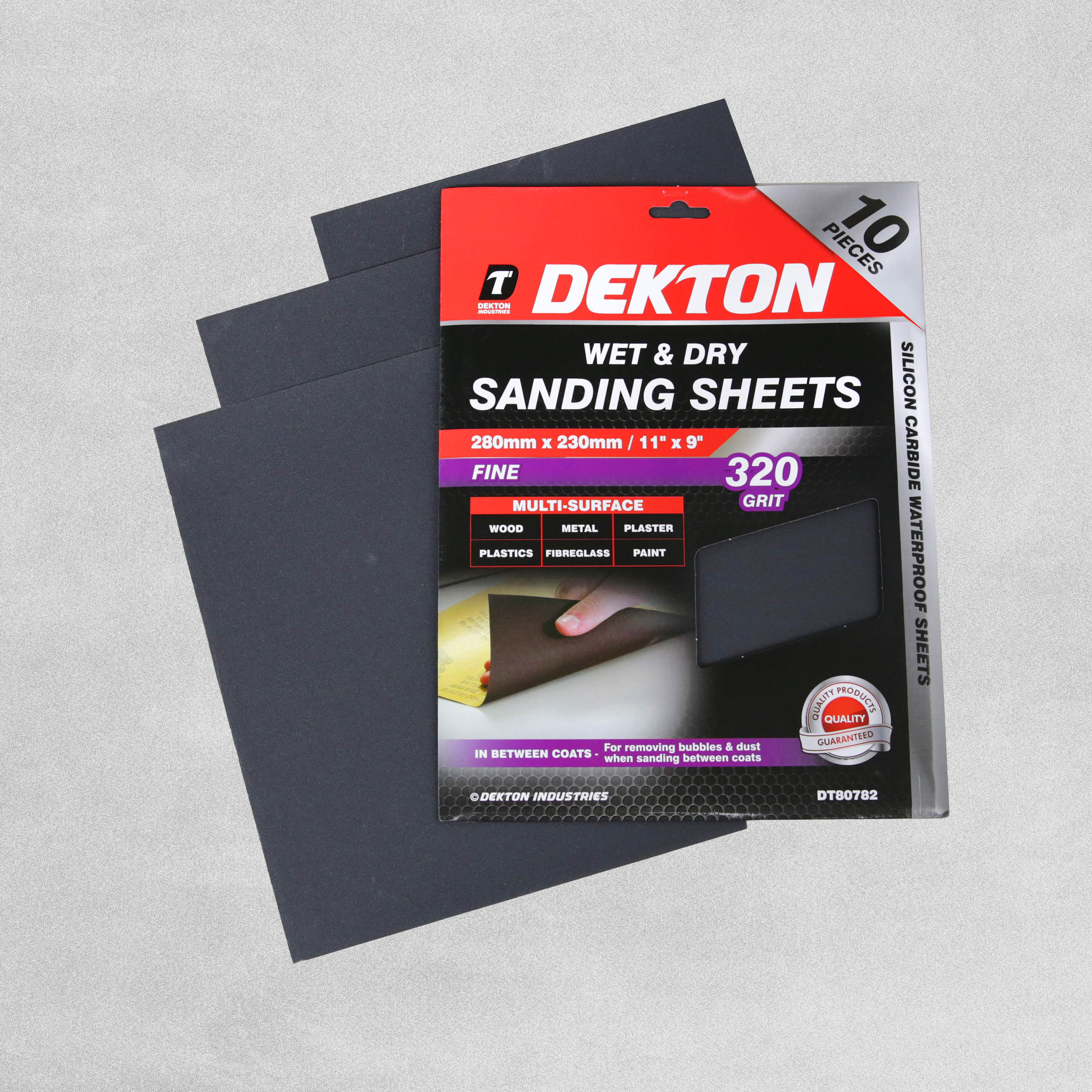 Dekton - Wet & Dry Sanding Sheets 280 x 230mm - 320 grit - 10 Pieces