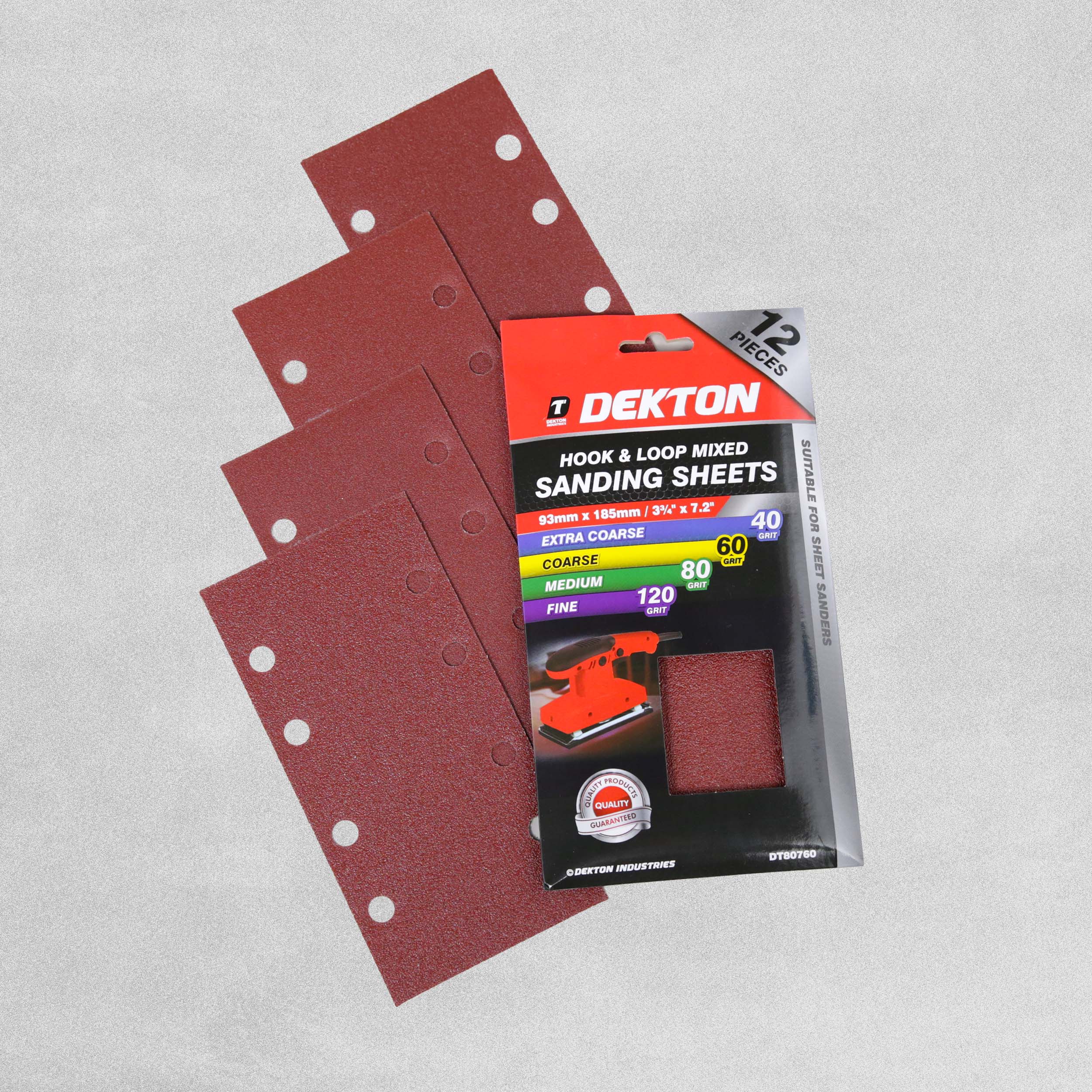 Dekton Hook & Loop Sanding Sheets - Mixed Grit - 12 sheets