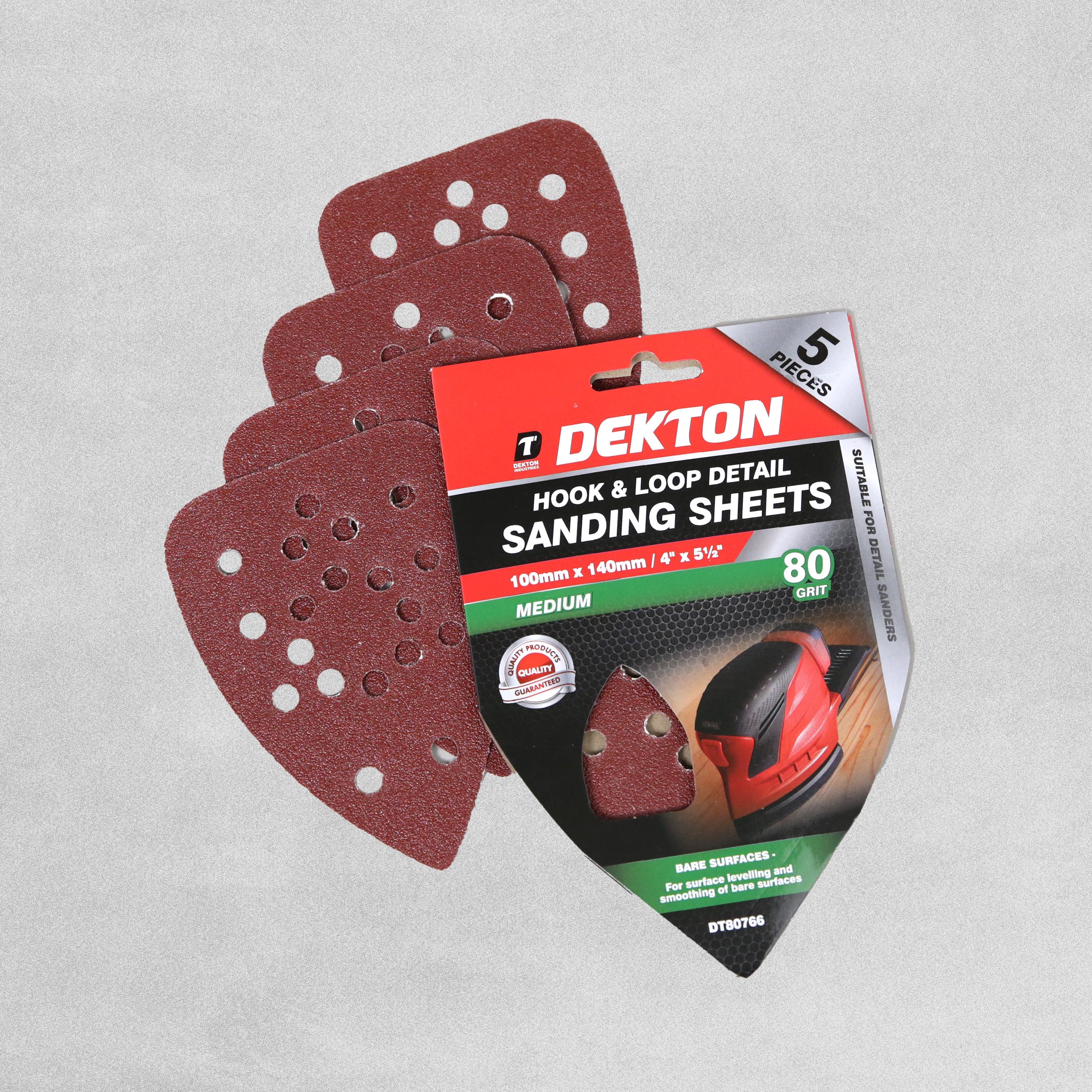 Dekton Hook & Loop Detail Sanding sheets 100mm x 140mm - Medium