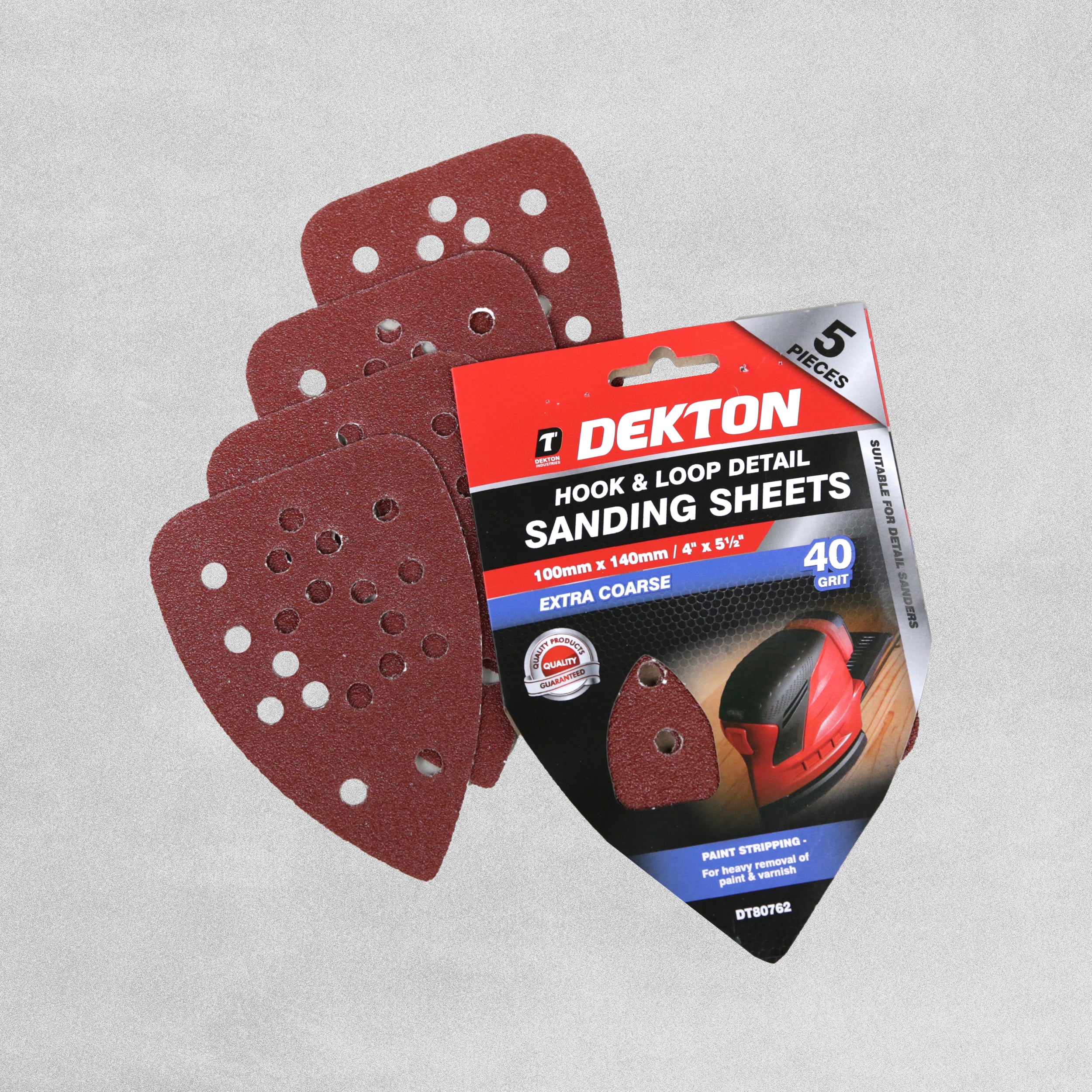 Dekton Hook & Loop Detail Sanding Sheets 100mm x 140mm - Extra Coarse