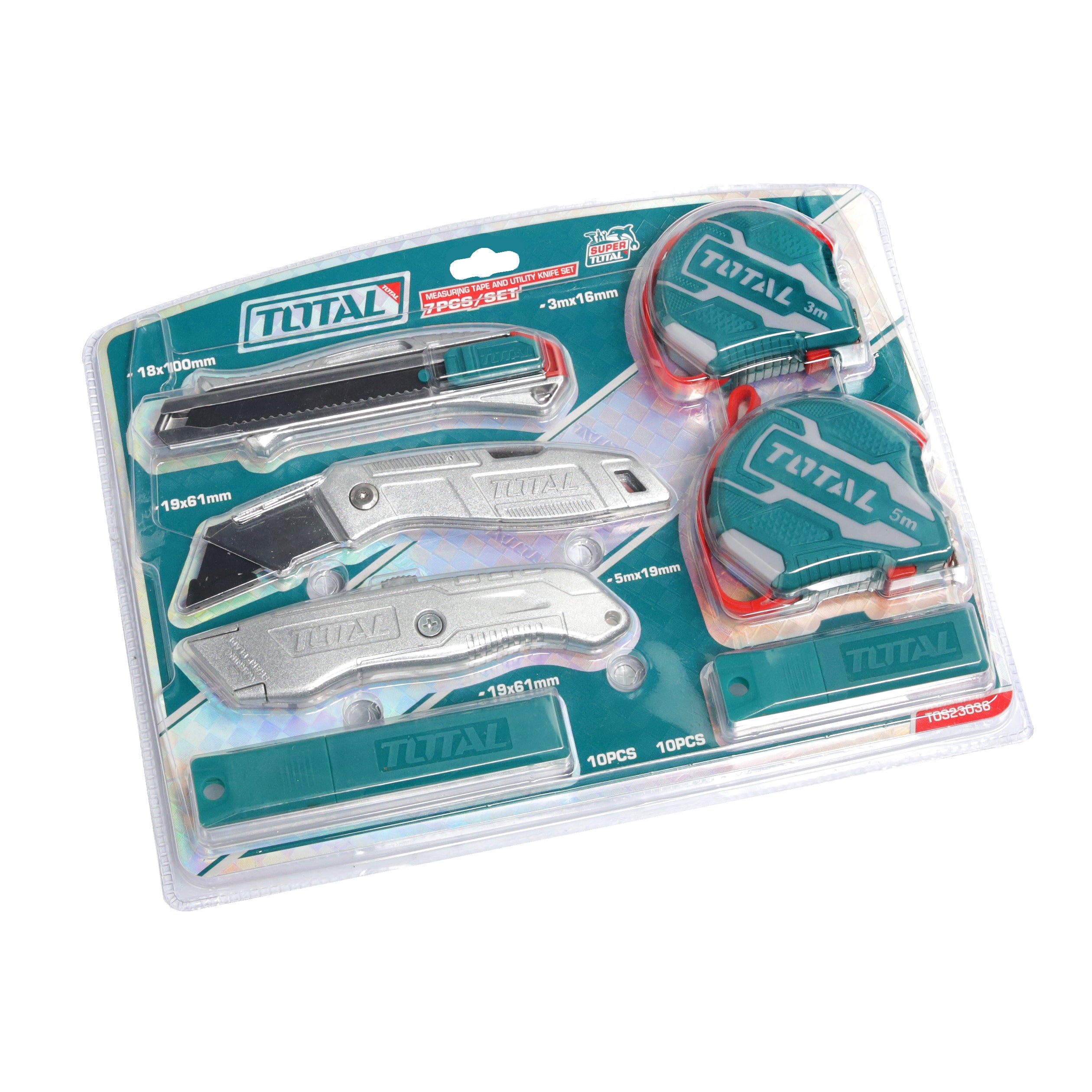 Total Measuring Tape and Utility Knife Set - 10pcs - TOS23036