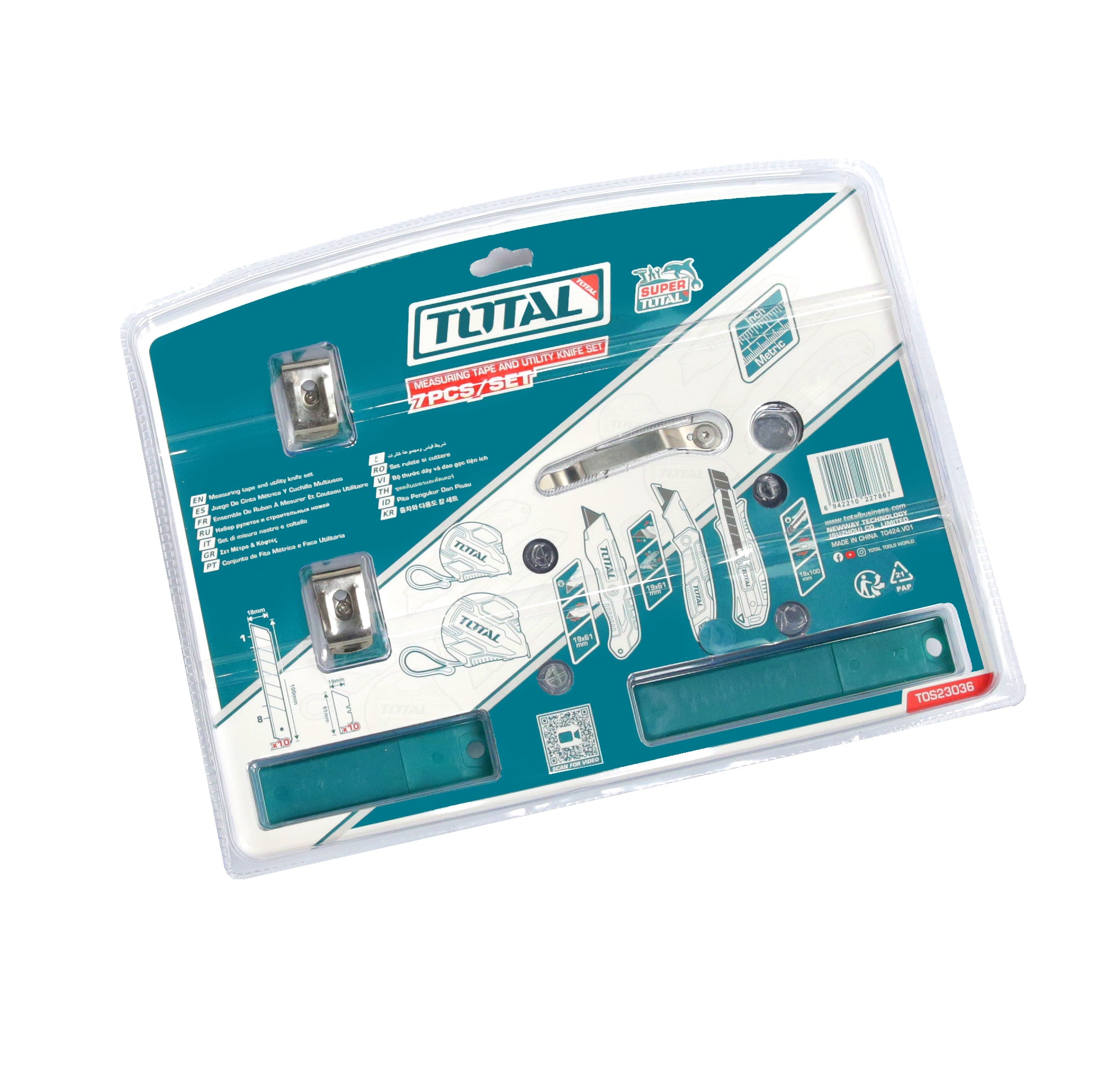 Total Measuring Tape and Utility Knife Set - 10pcs - TOS23036