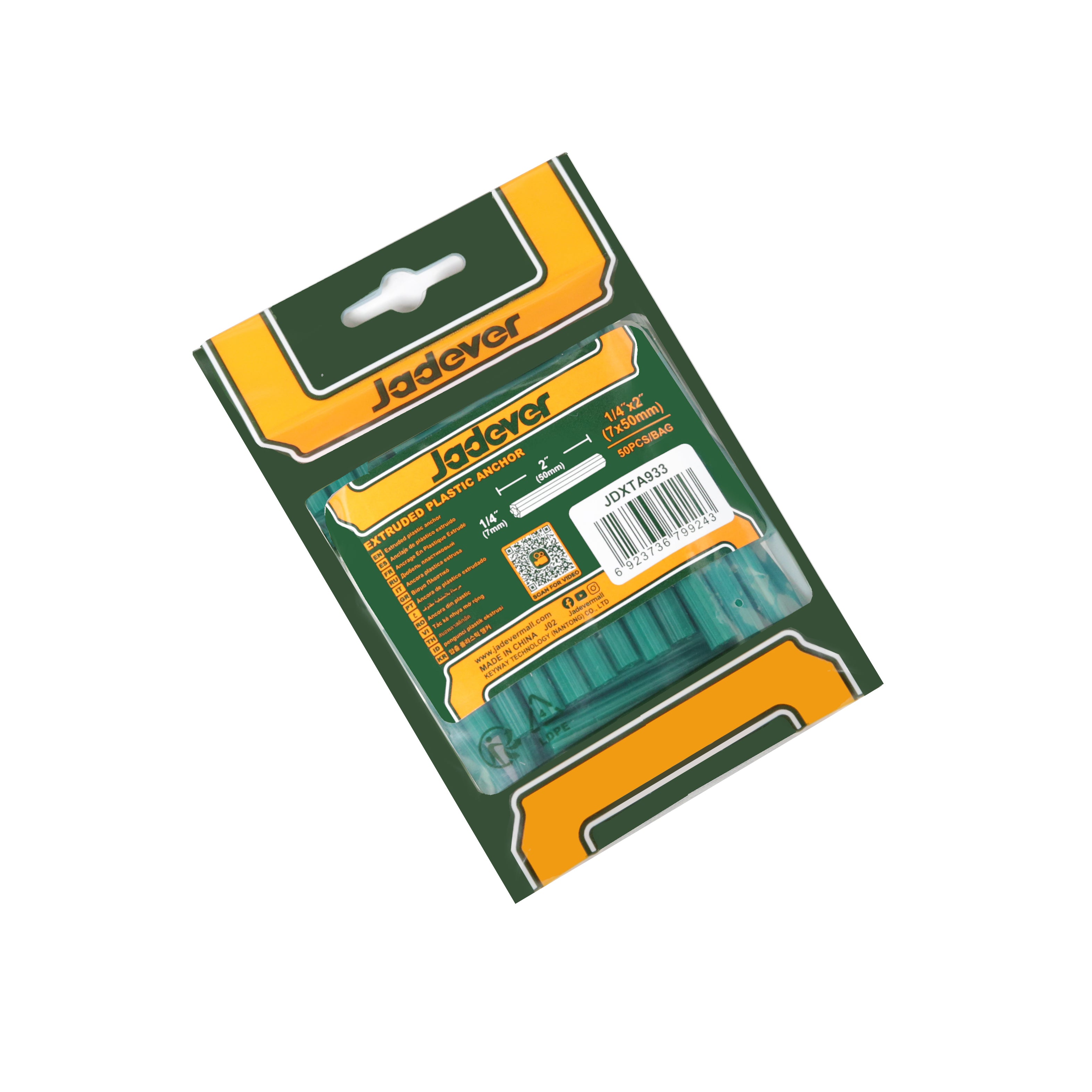 Jadever Extruded Plastic Anchor 7x50mm - 50pcs