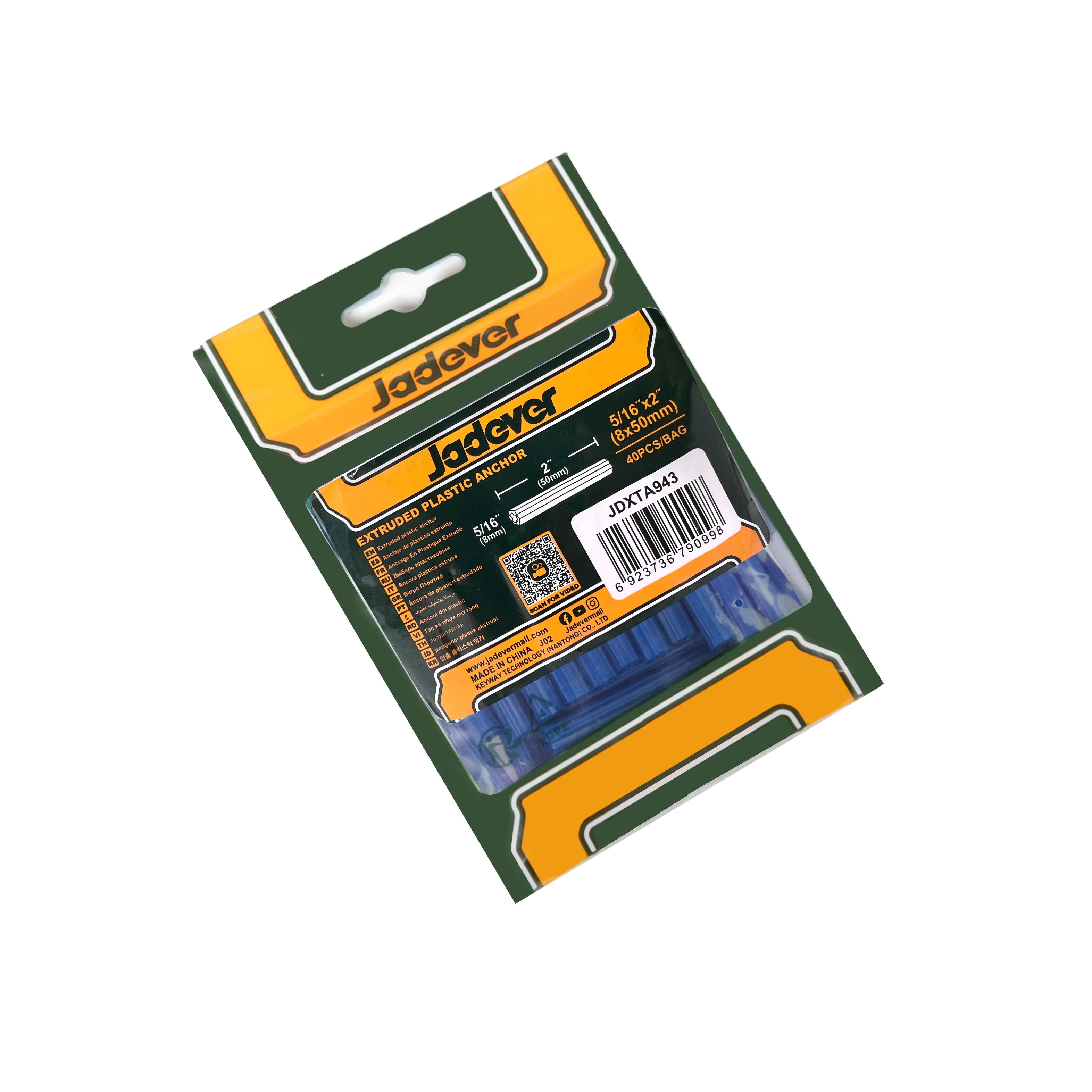 Jadever Extruded Plastic Anchor 8x50mm - 40pcs